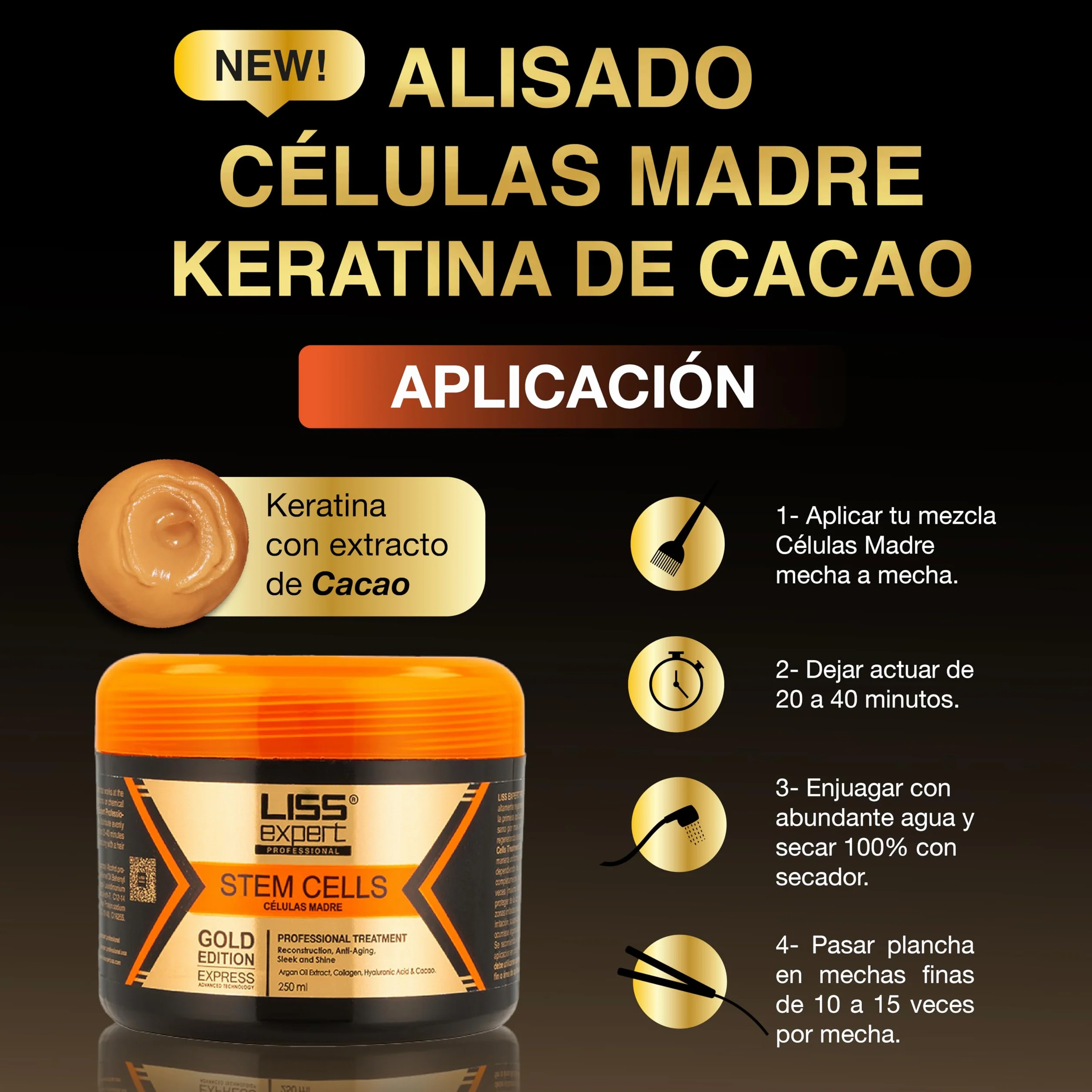 Liss Expert Professional Alisado Células Madre Edición Cacao 250 ml Liso Perfecto Hidratación Profunda Reconstrucción Capilar Control del Frizz