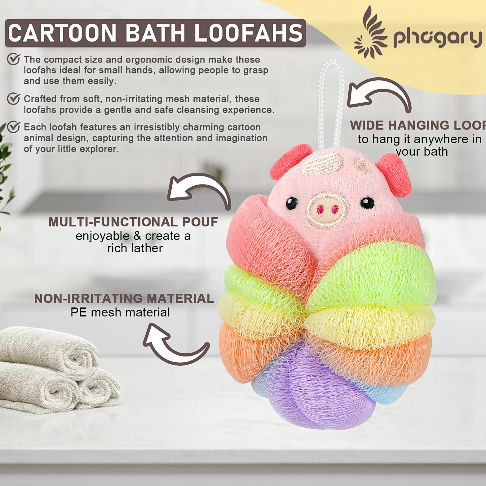 PHOGARY Esponja Baño Niños Encantadoras Esponjas Cuerpo Pouf Ducha Forma Animal Exfoliante Corporal