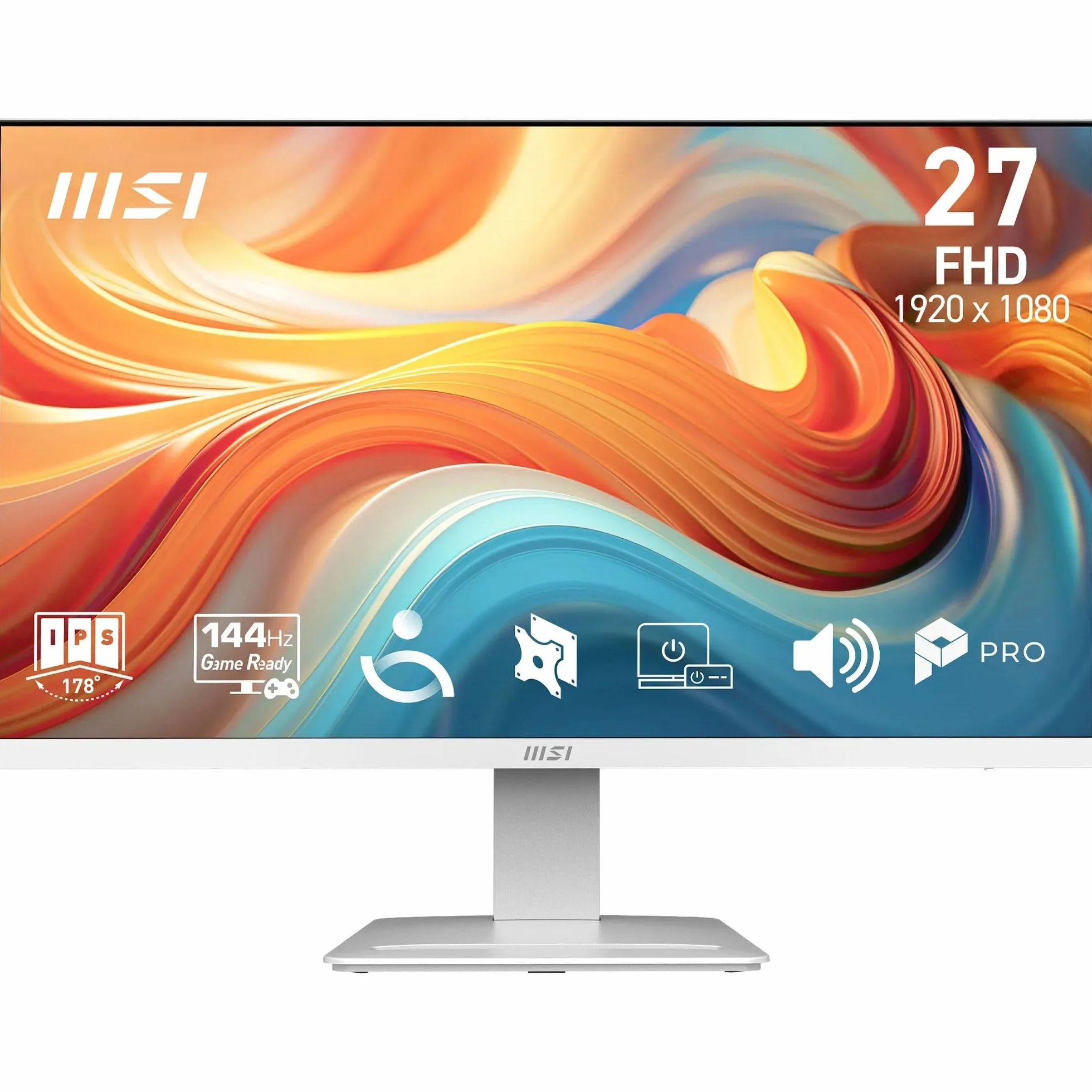 MSI Pro MP273WA Monitor 27" FHD 1920x1080 IPS 144Hz 1ms HDR Adaptive Sync Eye Care HDMI 2.0 DP 1.2a VESA Blanco