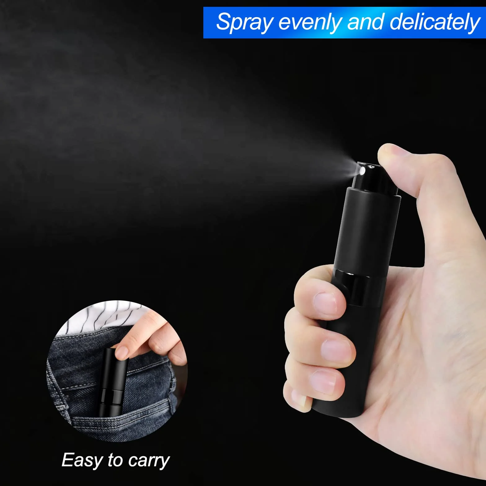 Redamancy Atomizador Perfume Recargable 8ml Pulverizador Perfume Portátil Botella Vacía con Pipeta y Embudo Negro