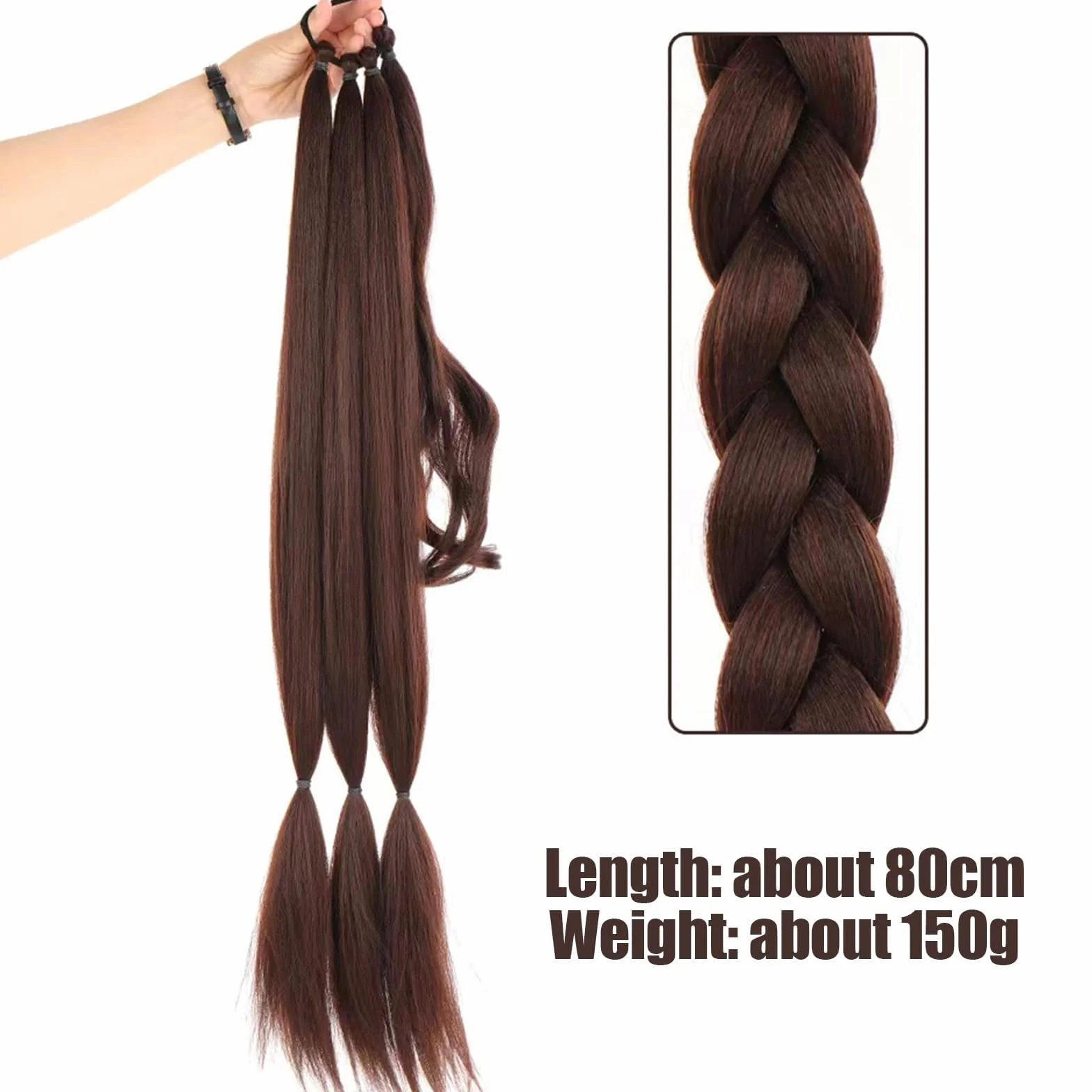 Wekuw Extensiones de pelo natural marrón para cola de caballo y trenzas