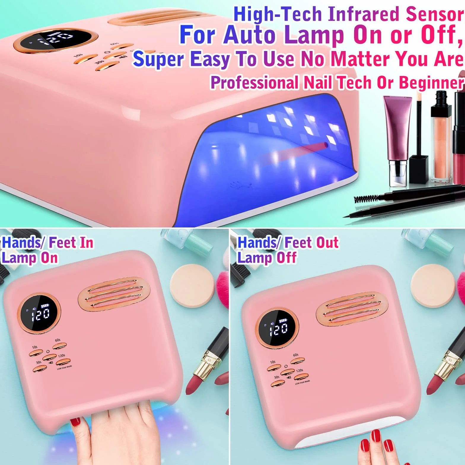 Lámpara de uñas LED UV inalámbrica - Secador de uñas profesional de 72 W con 36 cuentas UV/LED, batería recargable de 15600 mAh, 4 temporizadores, sensor automático, luz de curado de esmalte