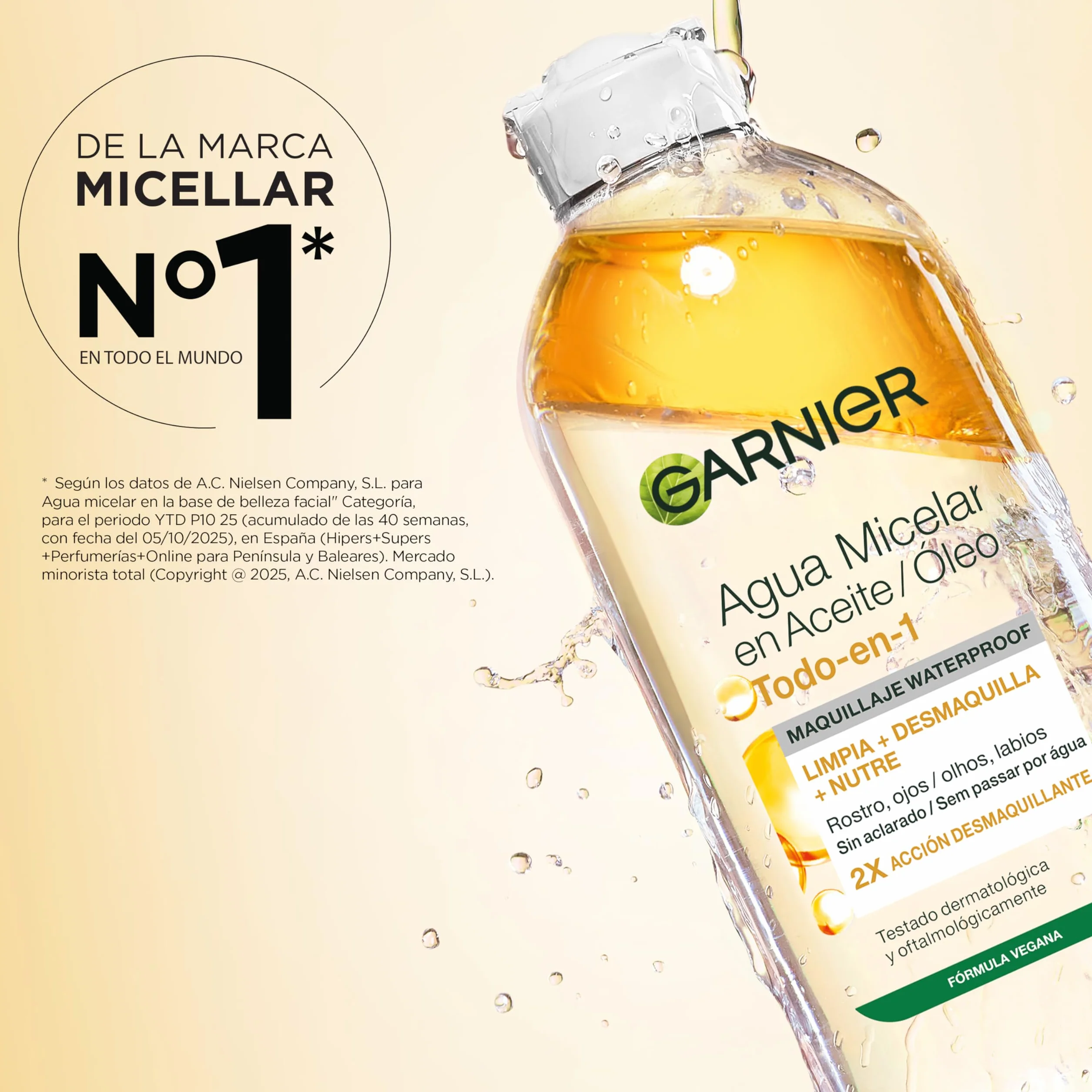 GARNIER Skin Active Agua Micelar Piel Grasa Aceite Waterproof 400 ml