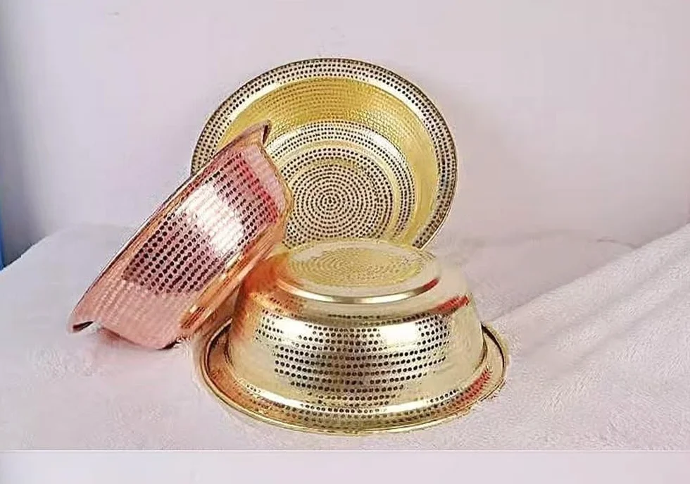 Palangana de Cobre Puro Martillado a Mano, Capacidad 8-10 Litros, Cuenco Multiusos para Pedicura, Lavado Facial y Baño de Pies, Ideal para Bodas y Decoración del Hogar(Brass,38cm)