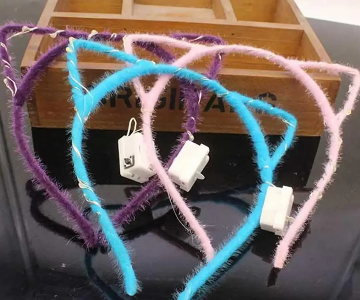 Diademas de orejas de gato con lentejuelas LED brillantes para el pelo, accesorios para fiestas