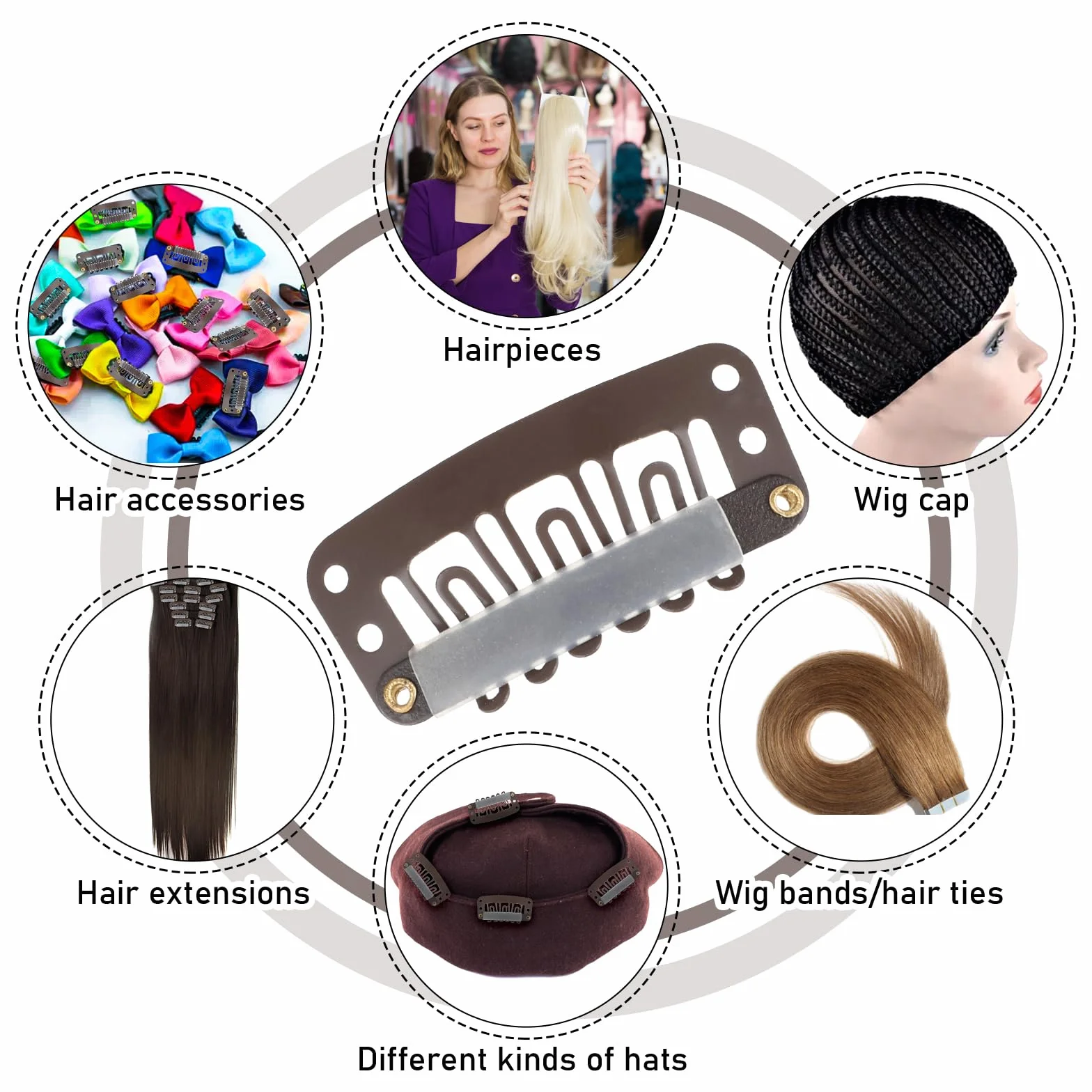 Larrel 30 Extensiones de Pelo, Brochas, Broches, Clips de Metal en Forma de U, Pinzas de Silicona para Pelucas de Mujer