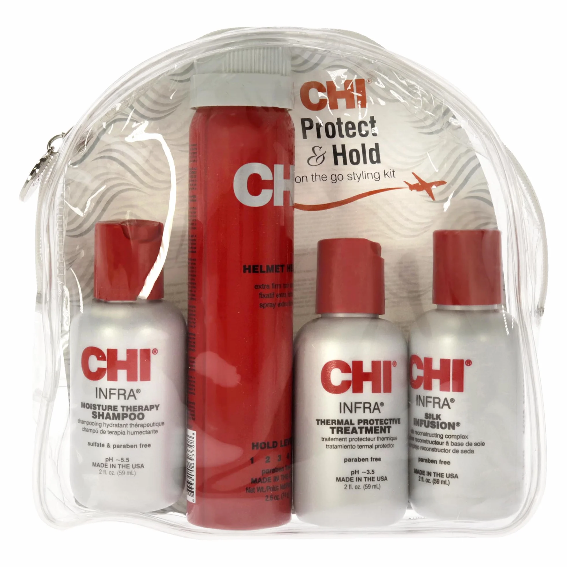 CHI Protect & Hold Kit de viaje champú infrarrojo tratamiento infrarrojos infusión seda spray pelo