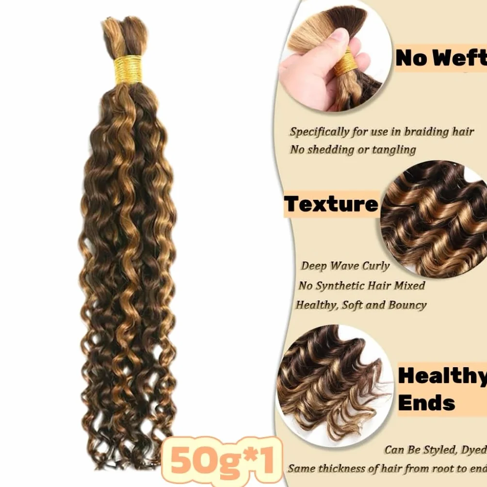 Cabello humano natural ondulado profundo 4/27 35 cm 50 g para trenzas boho sin trenza