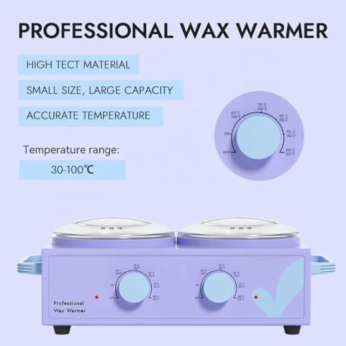 Calentador de cera doble, calentador eléctrico de 200 W con pantalla digital, temperatura ajustable de 30 ~ 100 °C, control automático de temperatura, máquina de cera caliente de 100 ml para
