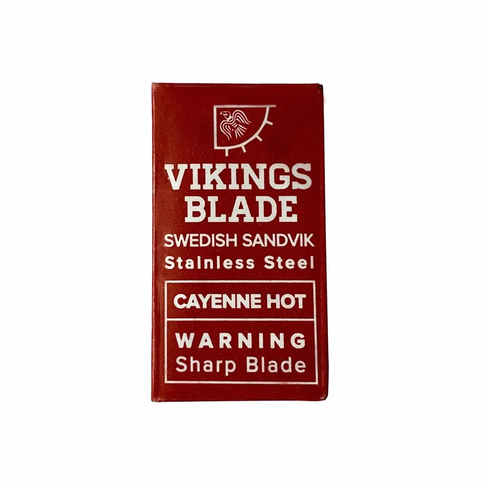 VIKINGS BLADE Cuchillas de afeitar de seguridad de doble filo, 50 cuchillas, acero sueco + revestimiento de platino, cuchillas de afeitar de repuesto y recambios (semiagresivas y seguras)