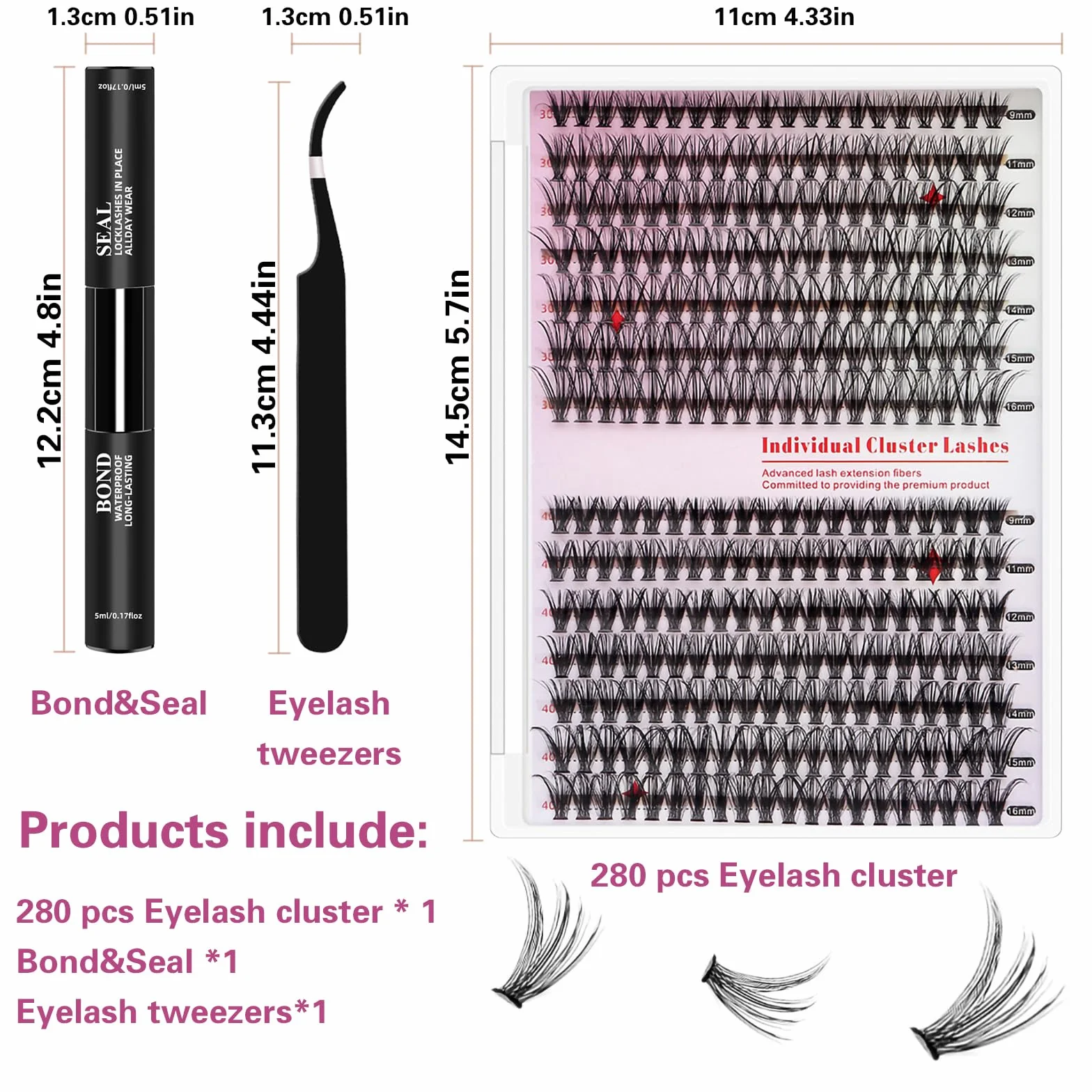 280 Pcs Cluster Lashes Kit 30D 40D 9-16mm Pestañas Postizas DIY