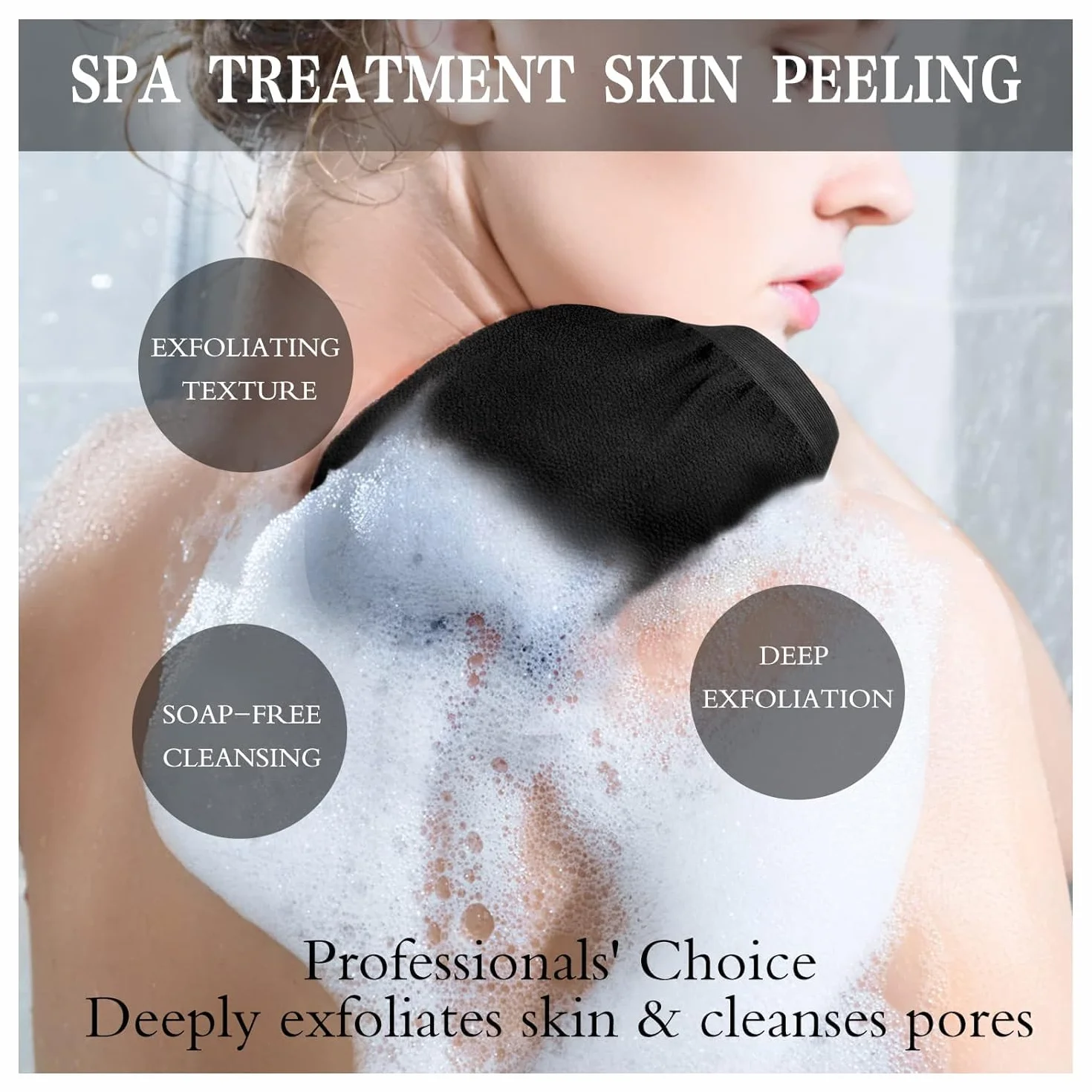 Guante Exfoliante Corporal, 3pcs Manoplas Exfoliantes, Guante Crin Ducha Unisex, Accesorios de Baño Negro Rosa Morado