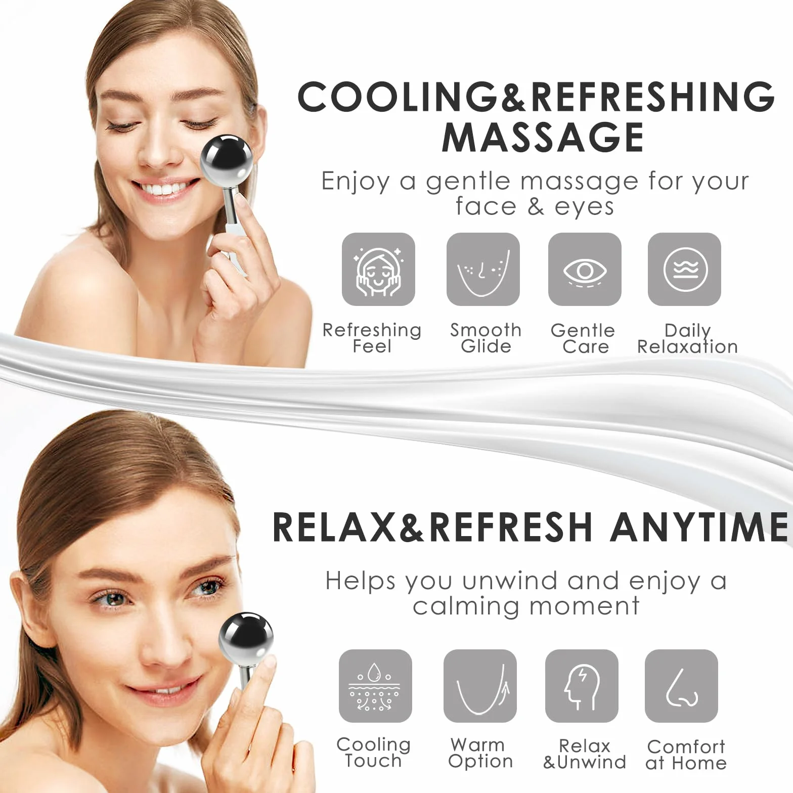 Lazzybeauty Ice Globes de Acero Inoxidable para Faciales 2 uds, Rodillo Refrescante para Cara, Cuello y Ojos, Masajeador Facial Educe la Hinchazón y Las Ojeras, Mejora la Circulación Sanguínea