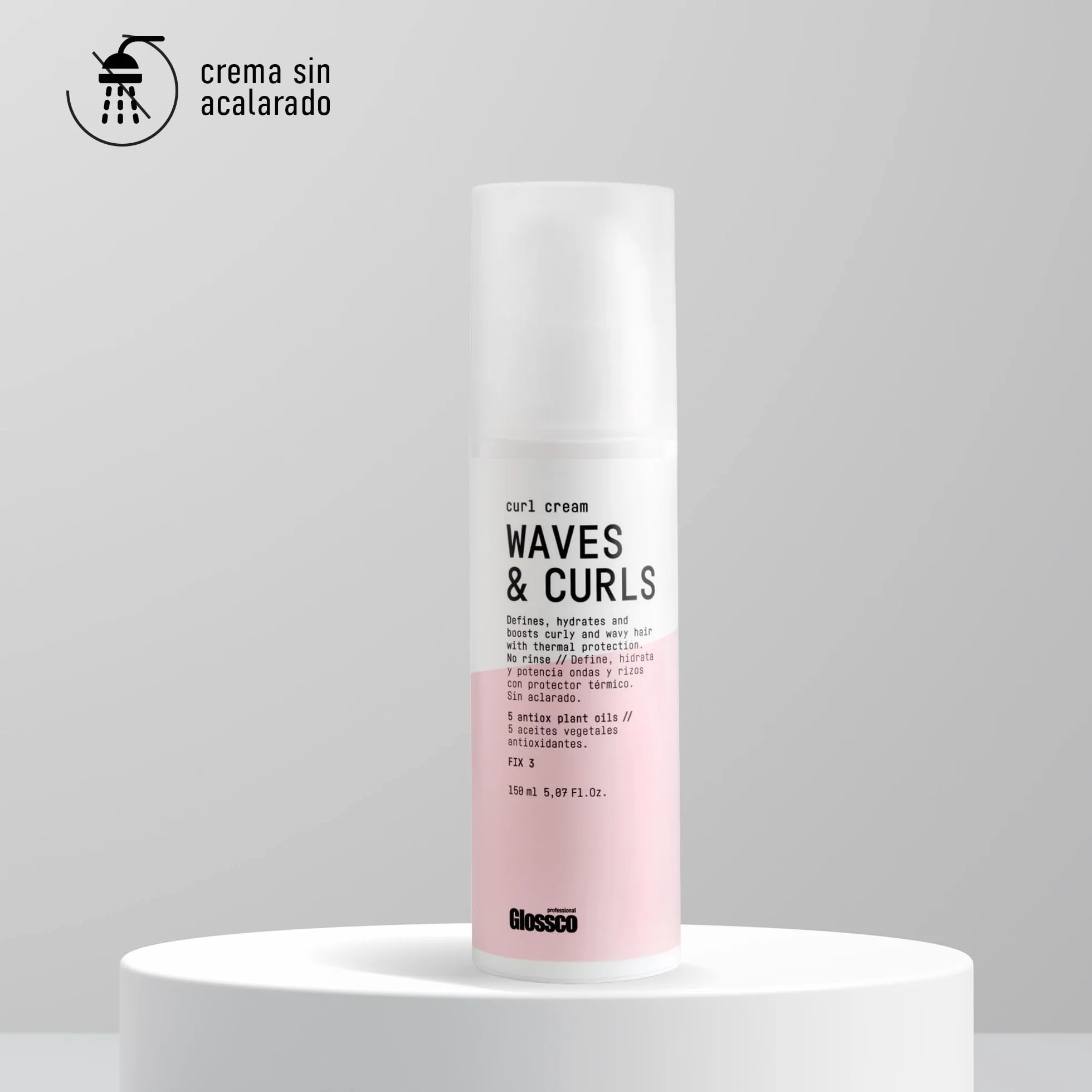 GLOSSCO PROFESSIONAL Crema Rizos y Ondas 200 ml Fijación Nivel 3 Define Hidrata Brillo Protección Térmica Solar Sin Aclarado