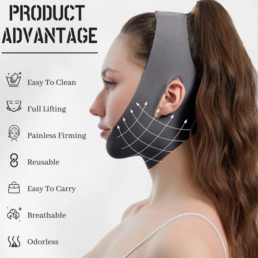 Maschera lifting doppio mento fascia post lifting viso collo contorno viso a V rassodamento grigio