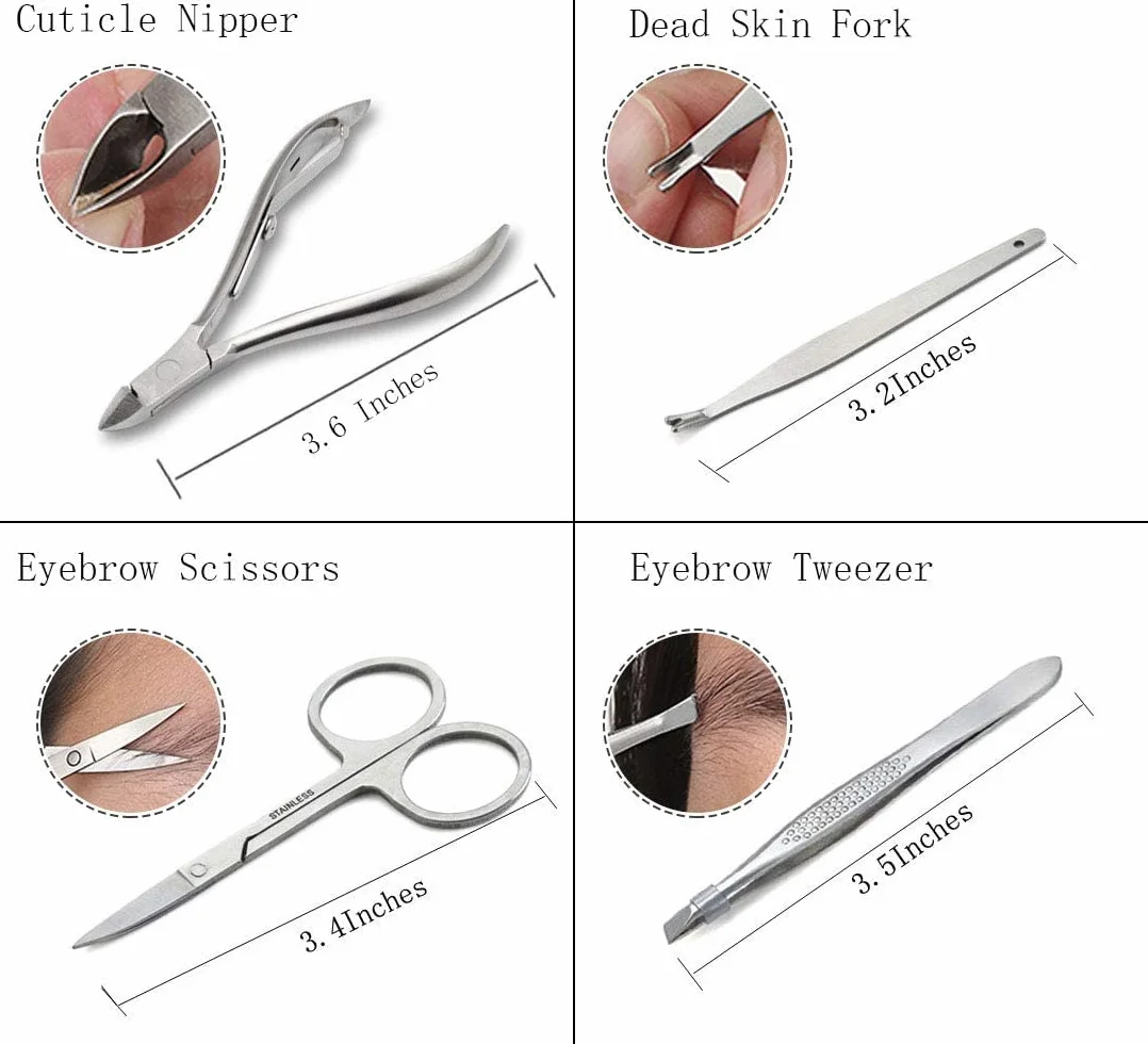 Keiby Citom Set Manicura y Pedicura Cortauñas Acero Inoxidable 12 Piezas Caja Rosa
