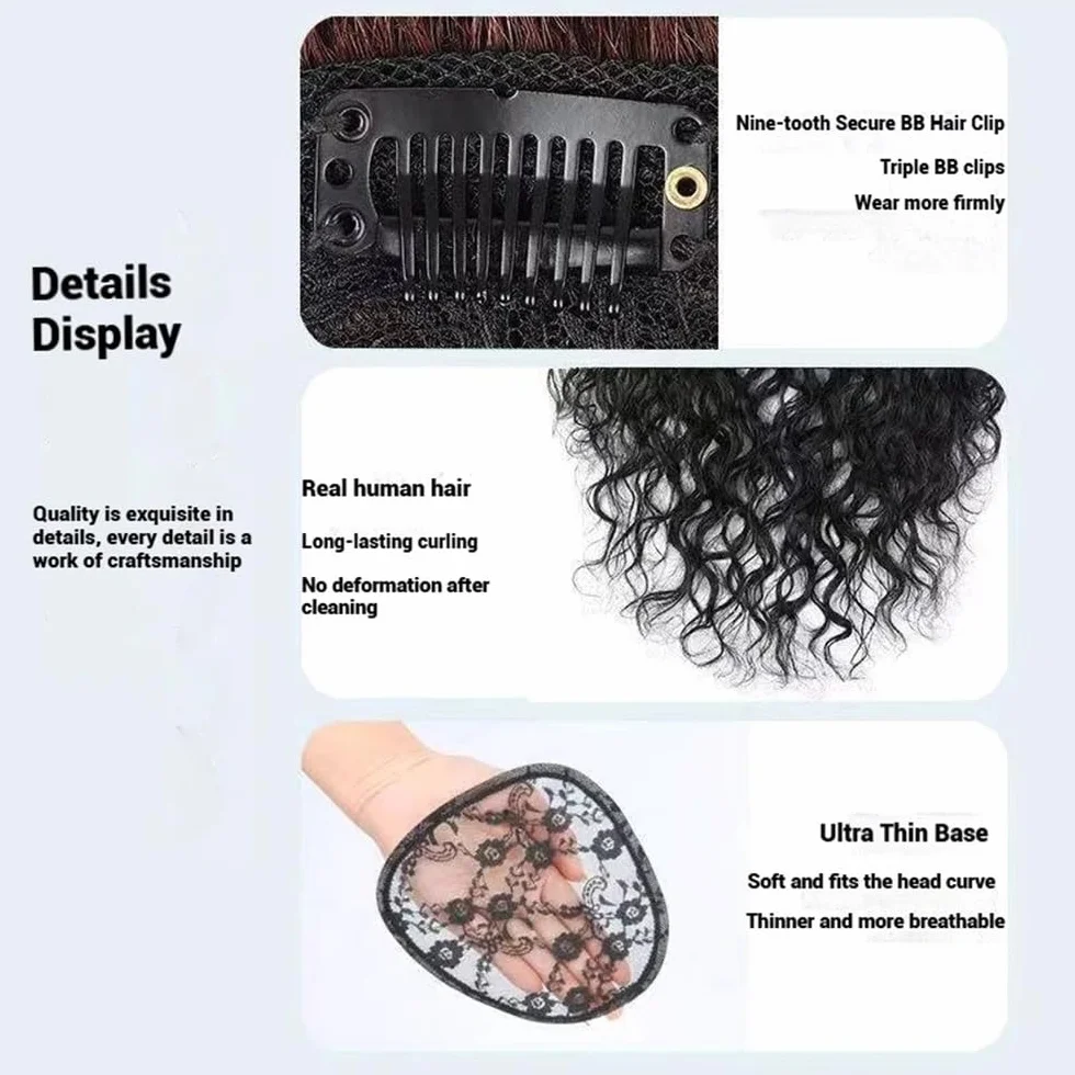 Parte de cabello humano ondulado natural para mujeres, con clip en pony con base de encaje, extensión de cabello, cobertura de la caída del cabello, 30 cm añade volumen al cabello (negro natural)
