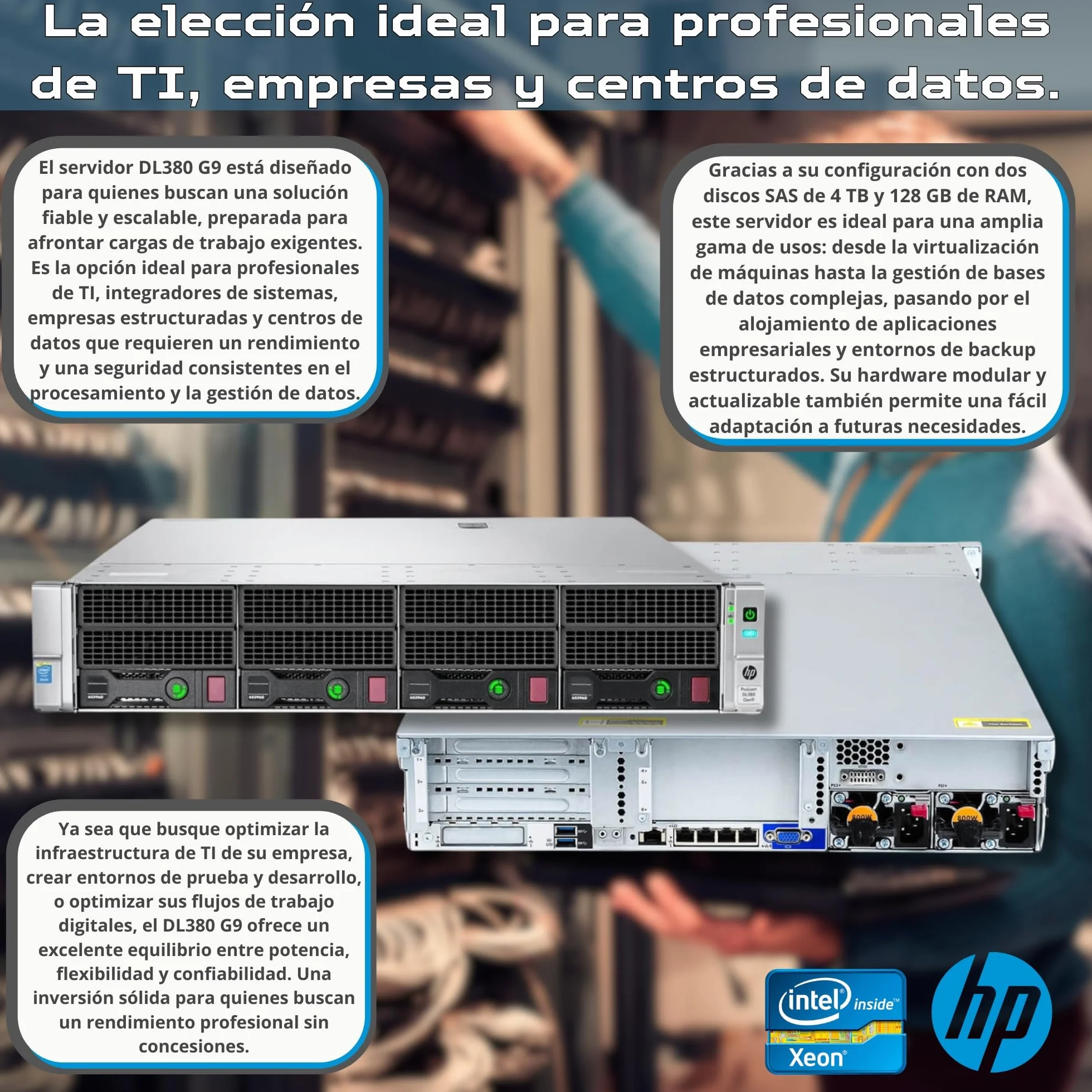 HP ProLiant DL380 Gen9 Server Support 2x Xeon 2690 V3 128GB RAM 2x 4TB SAS iLO H8404 NO OS Reacondicionado