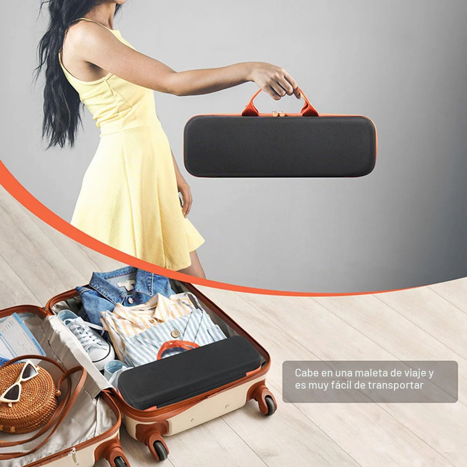 Funda de viaje dura para Dyson Airstrait, secador y alisador de pelo, portátil y protectora, Negro y anaranjado, 17.3 * 5.3 * 3.5 inch