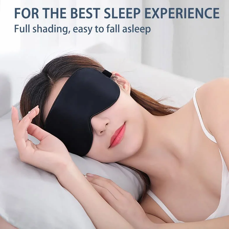 2 piezas antifaz para dormir 100% seda con correa ajustable, máscara para los ojos negra y plateada