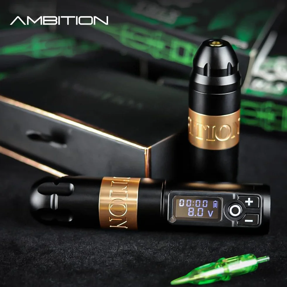 Ambition Soldier Máquina de cartucho de tatuaje con bolígrafo de batería rotativa con motor inalámbrico de 2400 mAh sin núcleo pantalla LED digital suministro de equipo de tatuaje