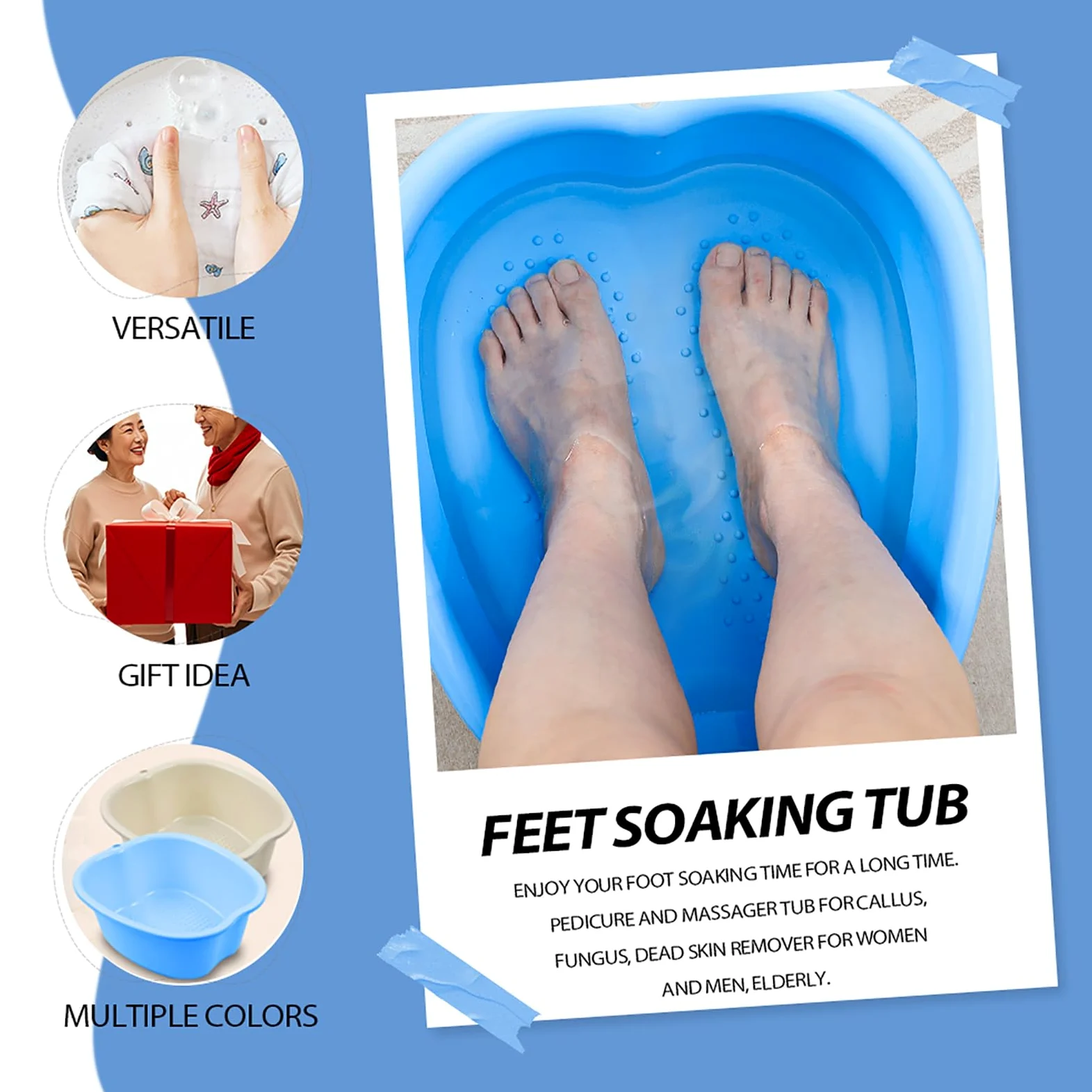 JOYMAY Lavabo de baño para remojar pies, bañera grande, pedicura de pies, masajeador de pies, ideal para relajación y alivio del estrés, perfecto para uso doméstico y spa (azul)