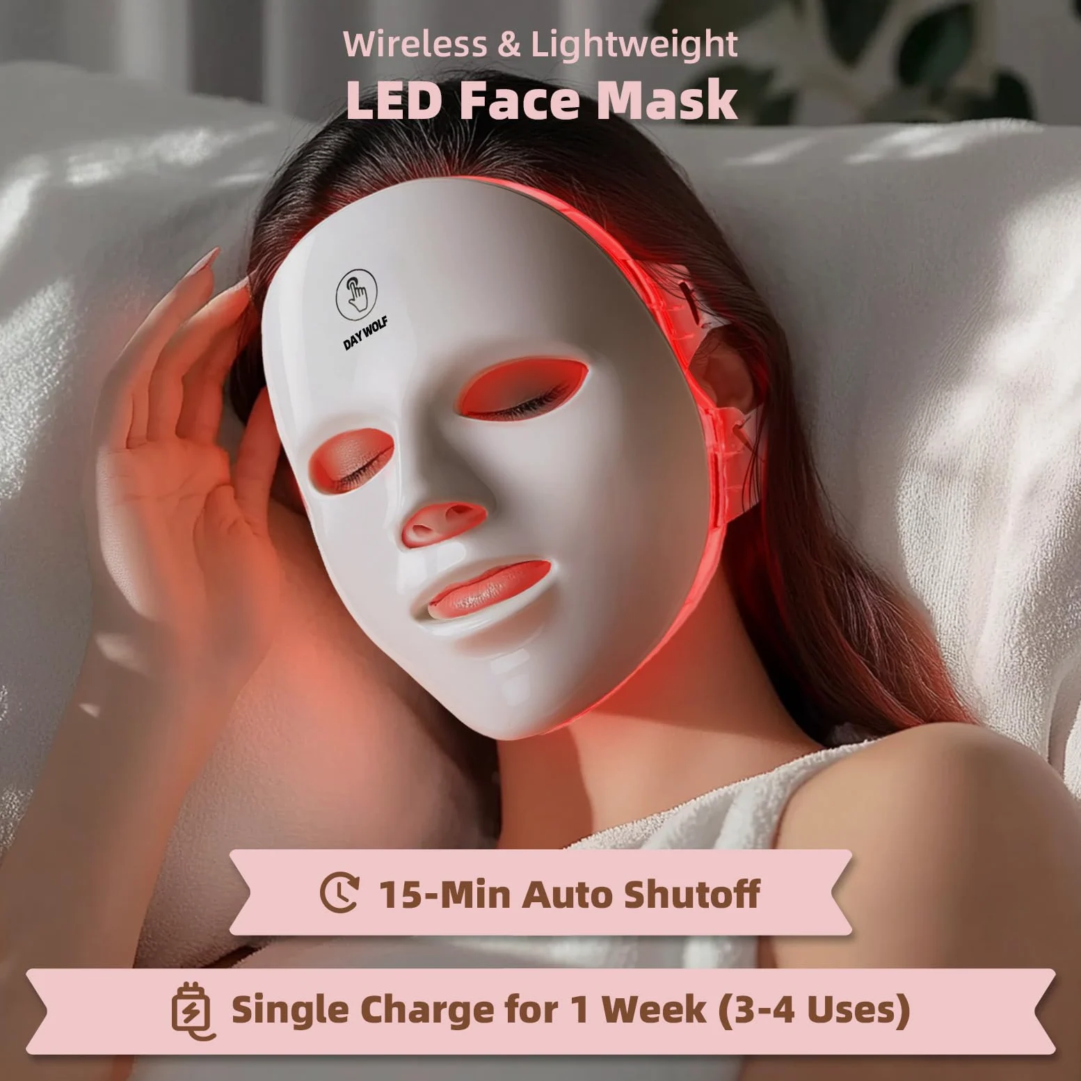 Máscara facial LED con 7 colores, inalámbrica, luz roja, máscara para el cuidado de la piel, recargable, dispositivo facial portátil para viajes en casa