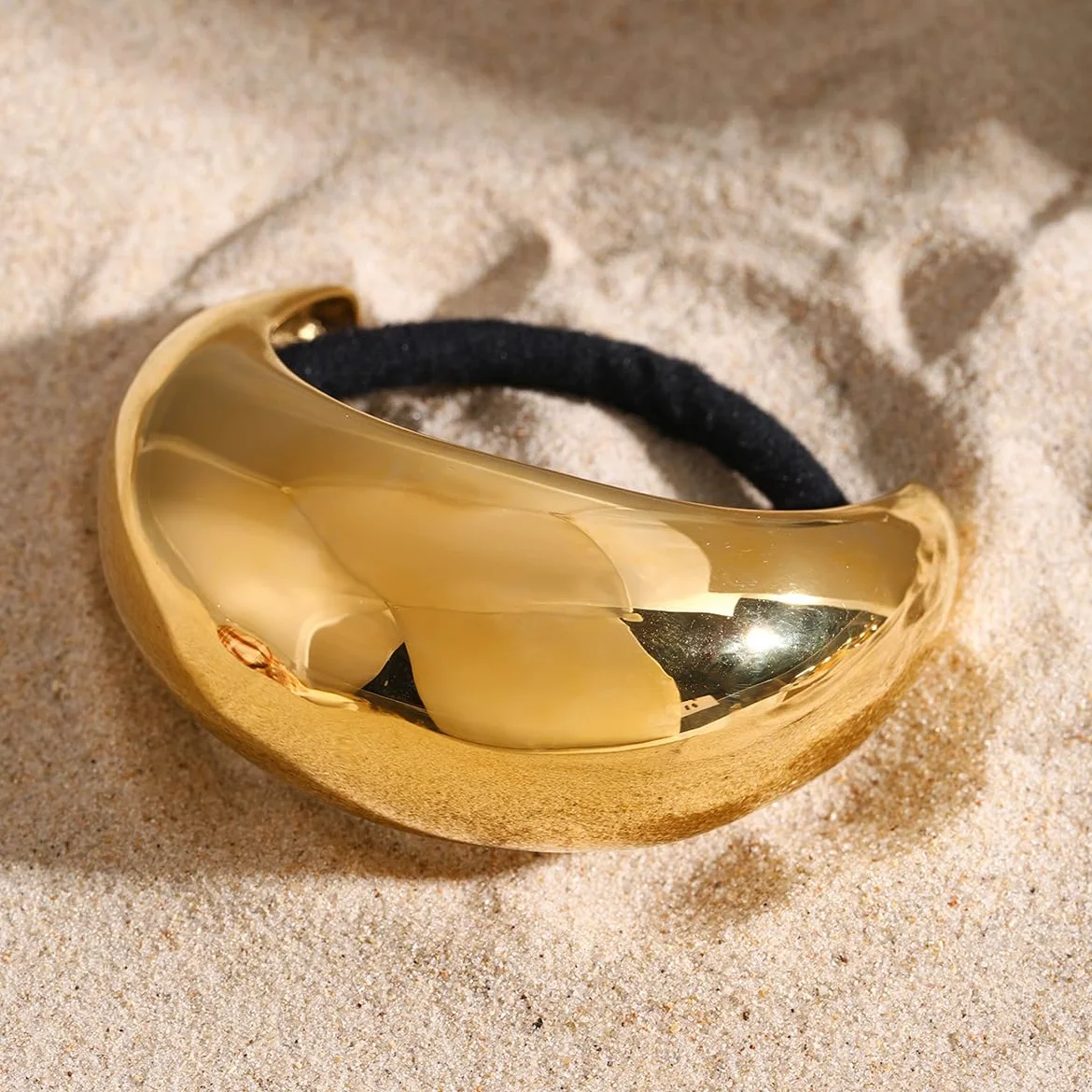 Lazos para el pelo de acero inoxidable, oro de 18 quilates, gruesos, coletas para mujer, brillantes soportes elásticos para coleta, accesorios geométricos dorados y plateados (tamaño grande dorado)