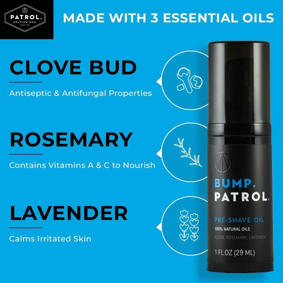 Bump Patrol Pre Afeitado aceite para dolor libre de afeitar con 100% aceites naturales (1 oz)