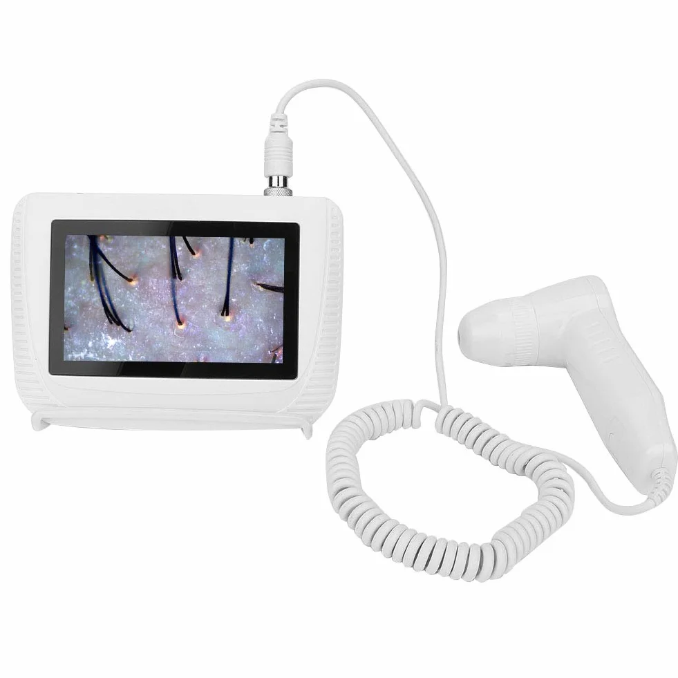Analizador de Pelo de la Piel, 5 en 50X/200X Lente escáner Digital Detector Cuero Cabellado escáner Recargable detección de Humedad Aceite folículo piloso Cuero Cabellado probador pigmentos Piel(EU)