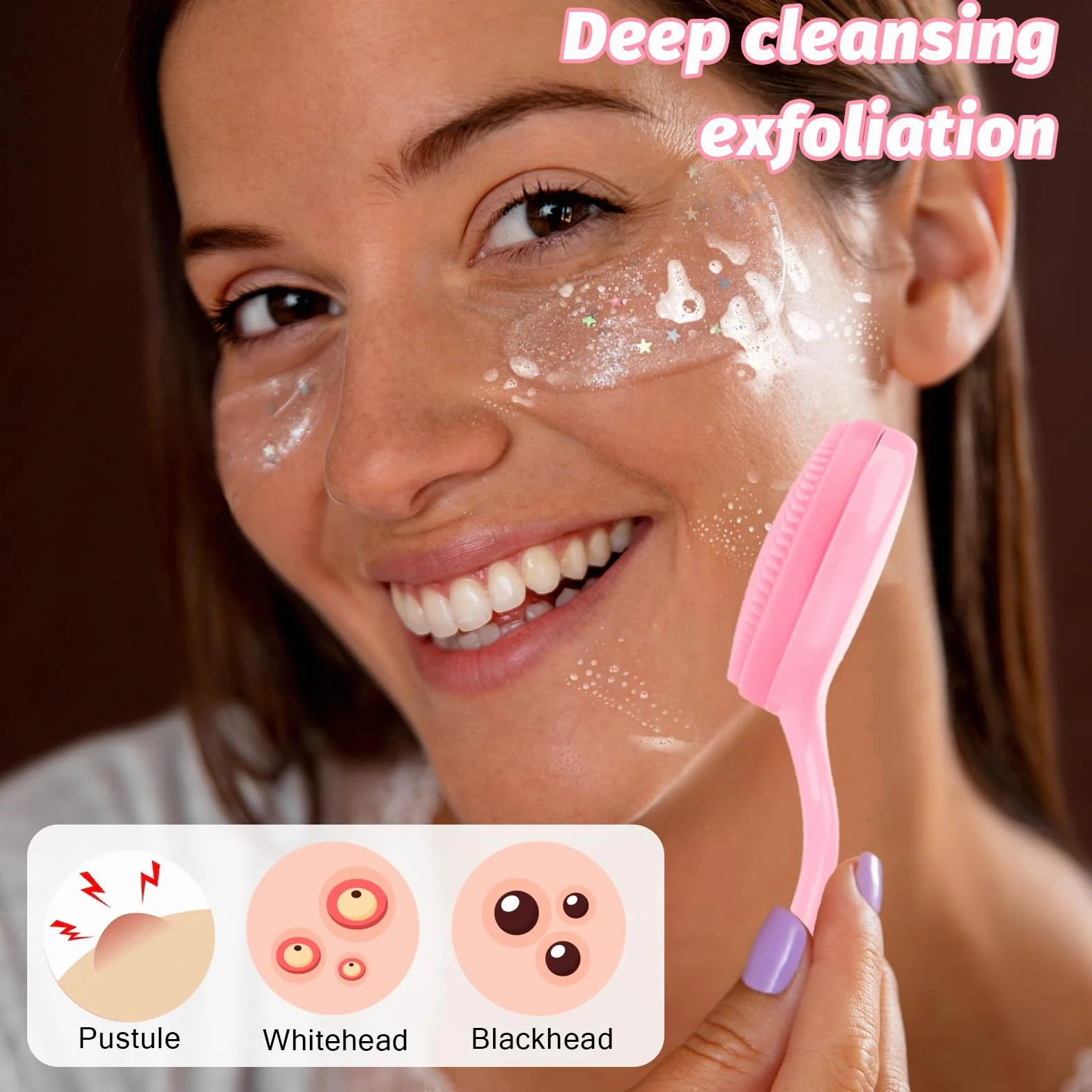 Paquete De 2 Cepillos Limpieza Facial Manual Silicona Limpiador Exfoliante Para Todo Tipo Piel