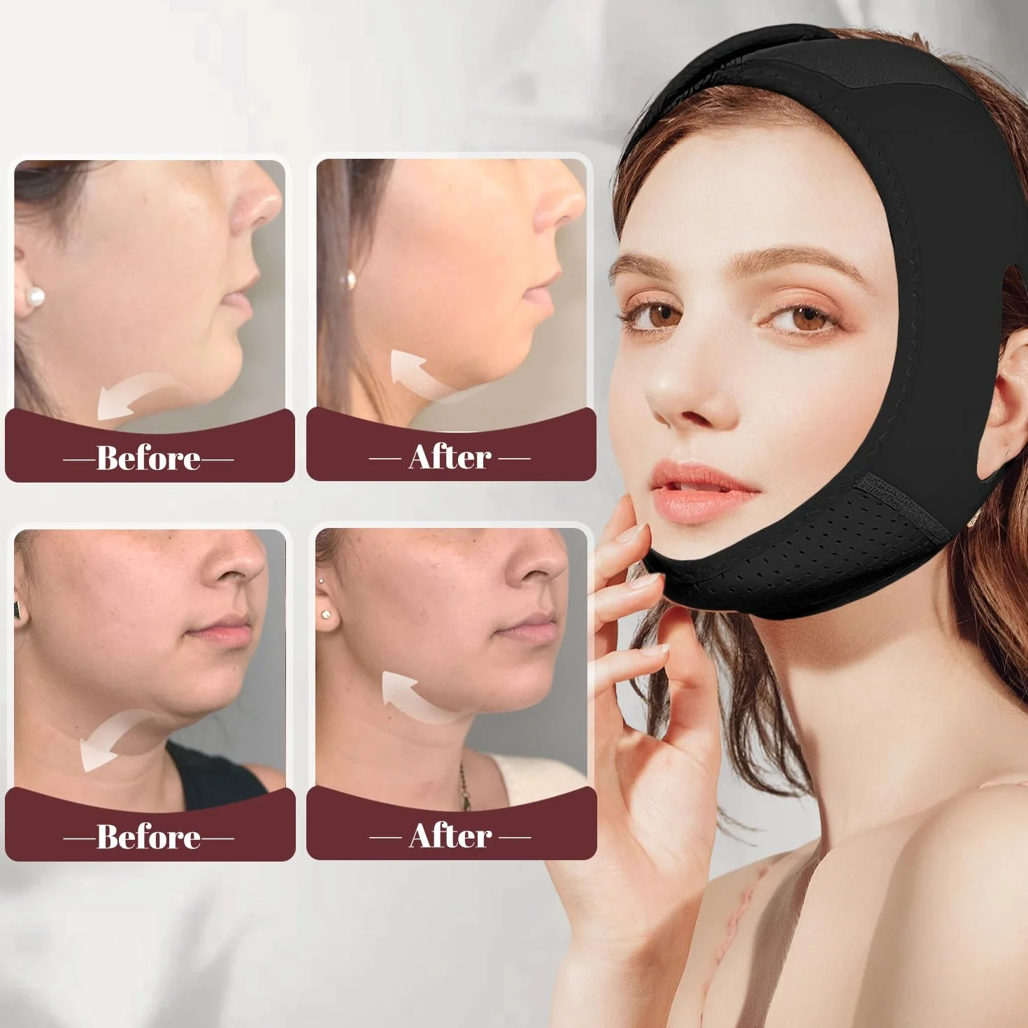 Mascarilla de mentón reductor de papada adelgazante facial en forma de V correa ajustable para dormir esculpir mandíbula reafirmar piel negro