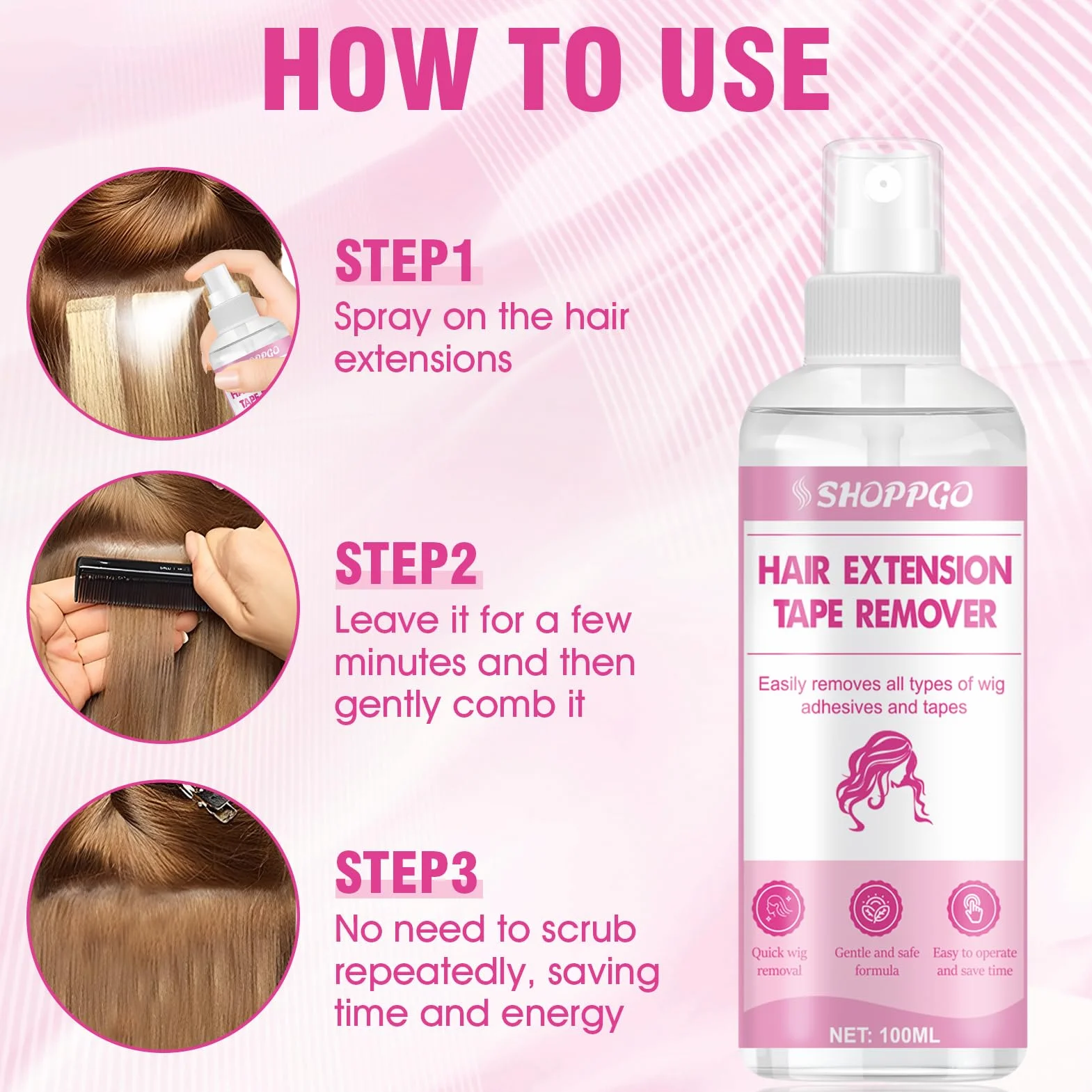 Tape in Extension Remover 100ml，Disolvente Extensiones Adhesivas