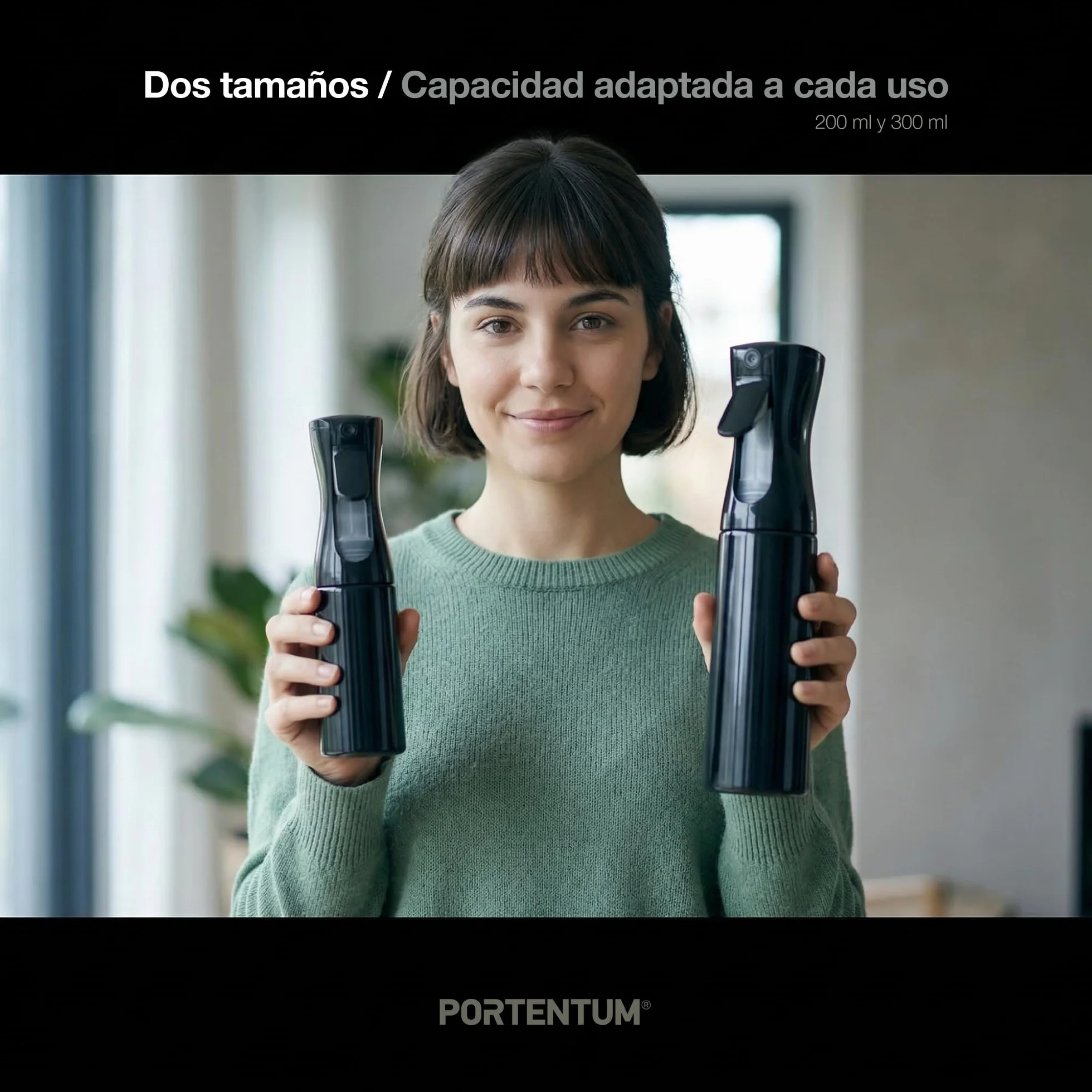 PORTENTUM Bote spray pulverizador agua 300 ml Atomizador recargable niebla fina pulverización continua