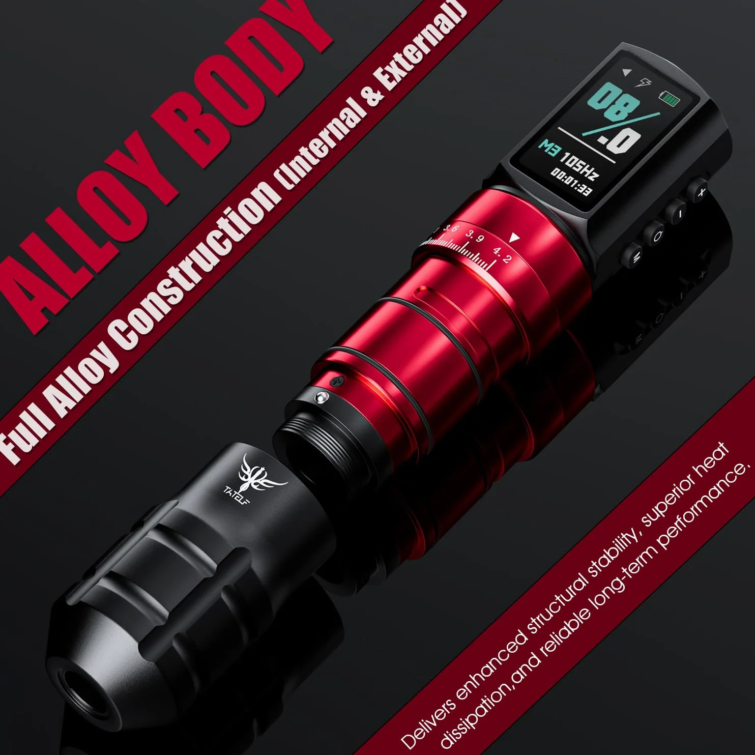 TATELF Kit Inalámbrico, Máquina Rotativa Profesional para Principiantes y Artistas, Pantalla LCD, 7 Vel, Batería 2300mAh, 20 Cartuchos, 10 Tintas