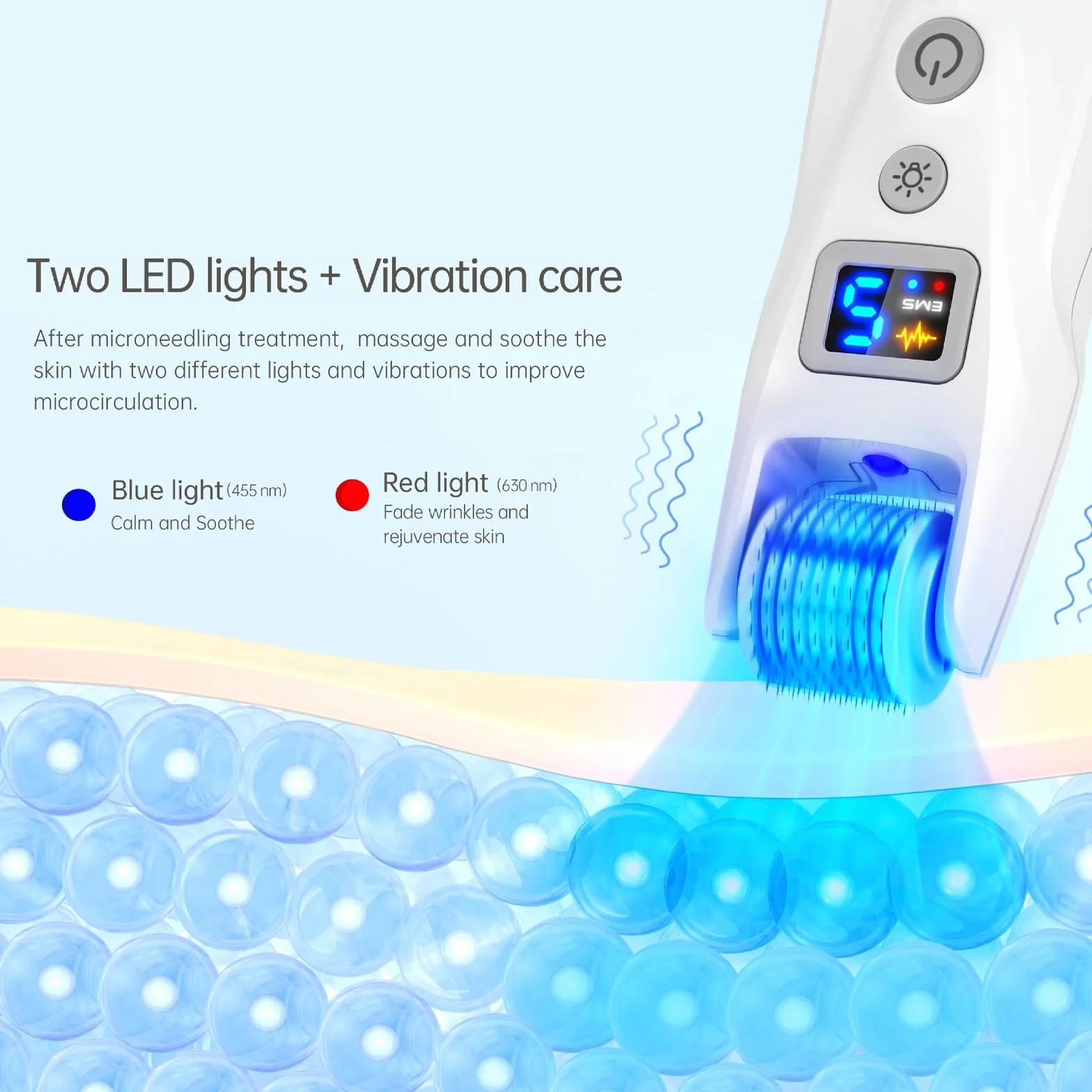 G5 Microneedling Roller Pen Eléctrico Kit 5 Niveles EMS LED Roja Azul Rostro Cuerpo Cabello Barba 2 Cartuchos