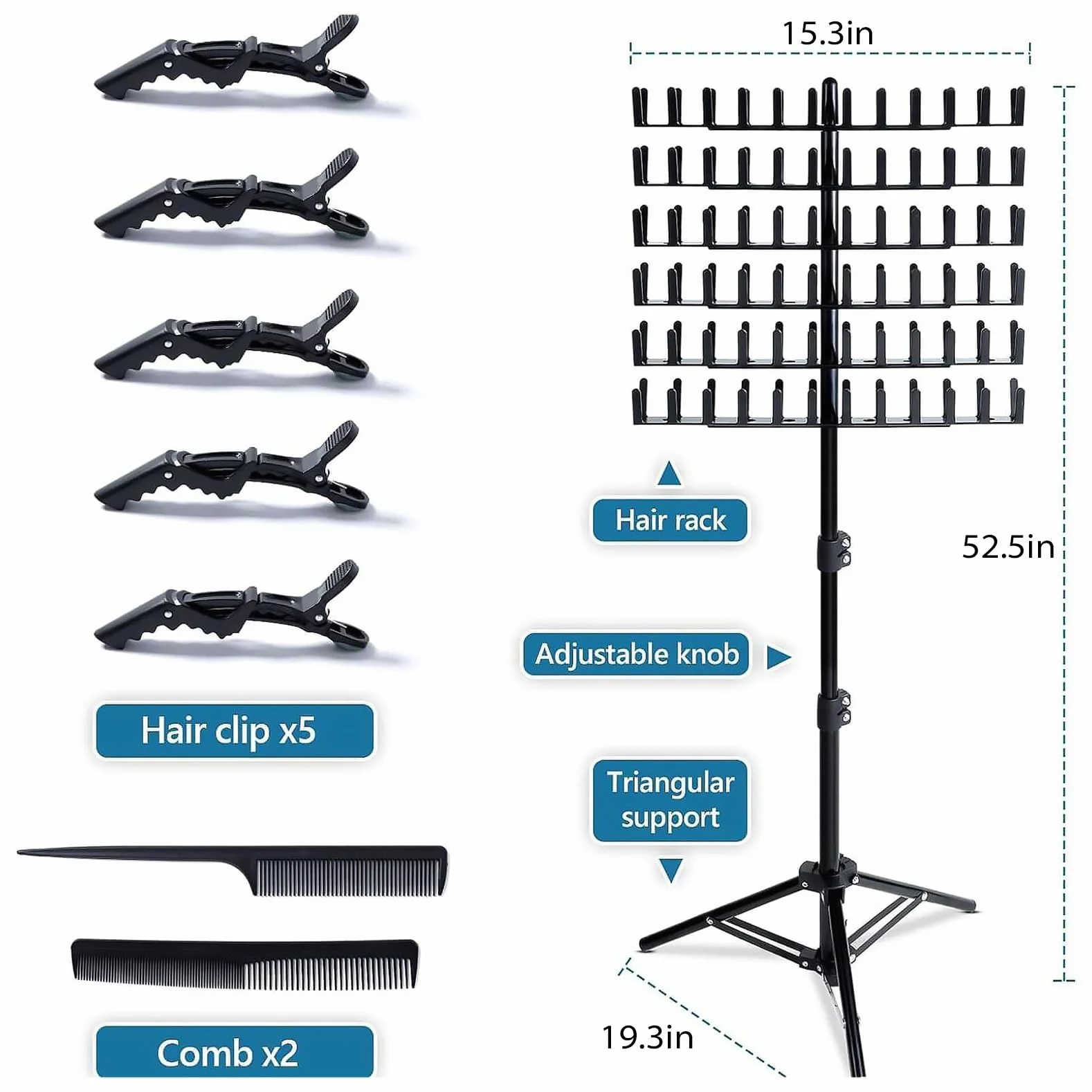 Soporte para extensiones de cabello de 144 pines, con 6 pinzas y 2 peines, soporte para extensiones de pelo para extensiones de pelo, altura ajustable y plegable, soporte para extensiones de