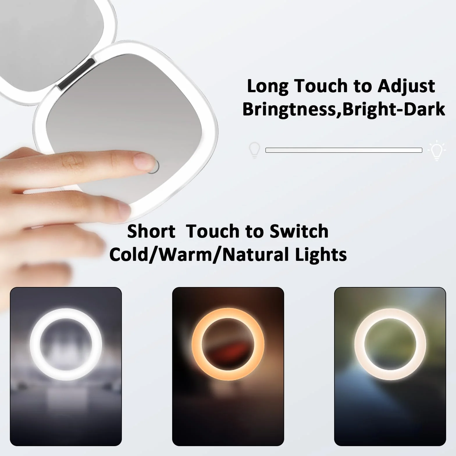 Espejo de Maquillaje LED Compacto Magnificado 1X 10X Carga USB Plegable Doble Cara