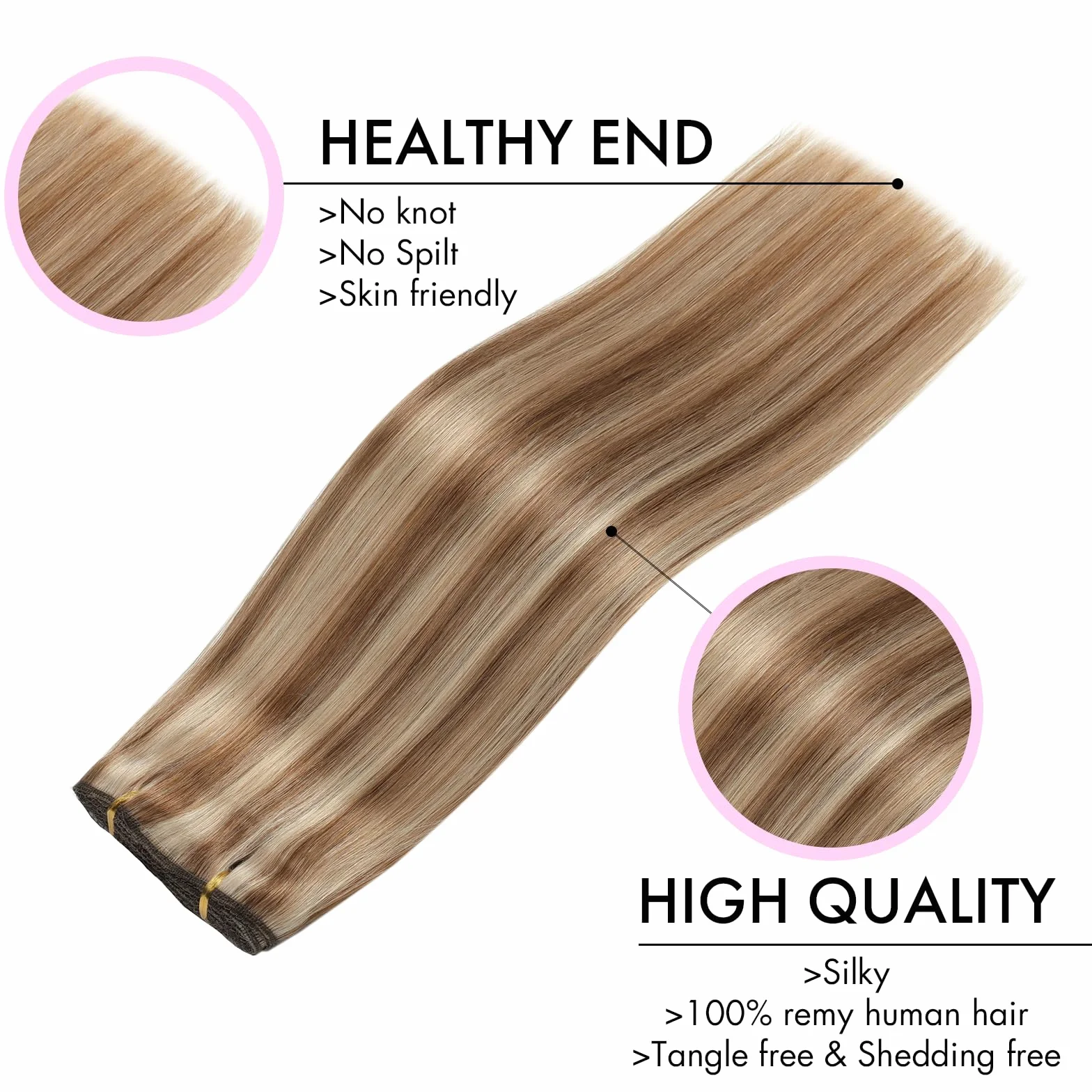 Extensiones de Pelo Natural Clip 60cm 120g 7pcs Human Hair Extension 24Inch