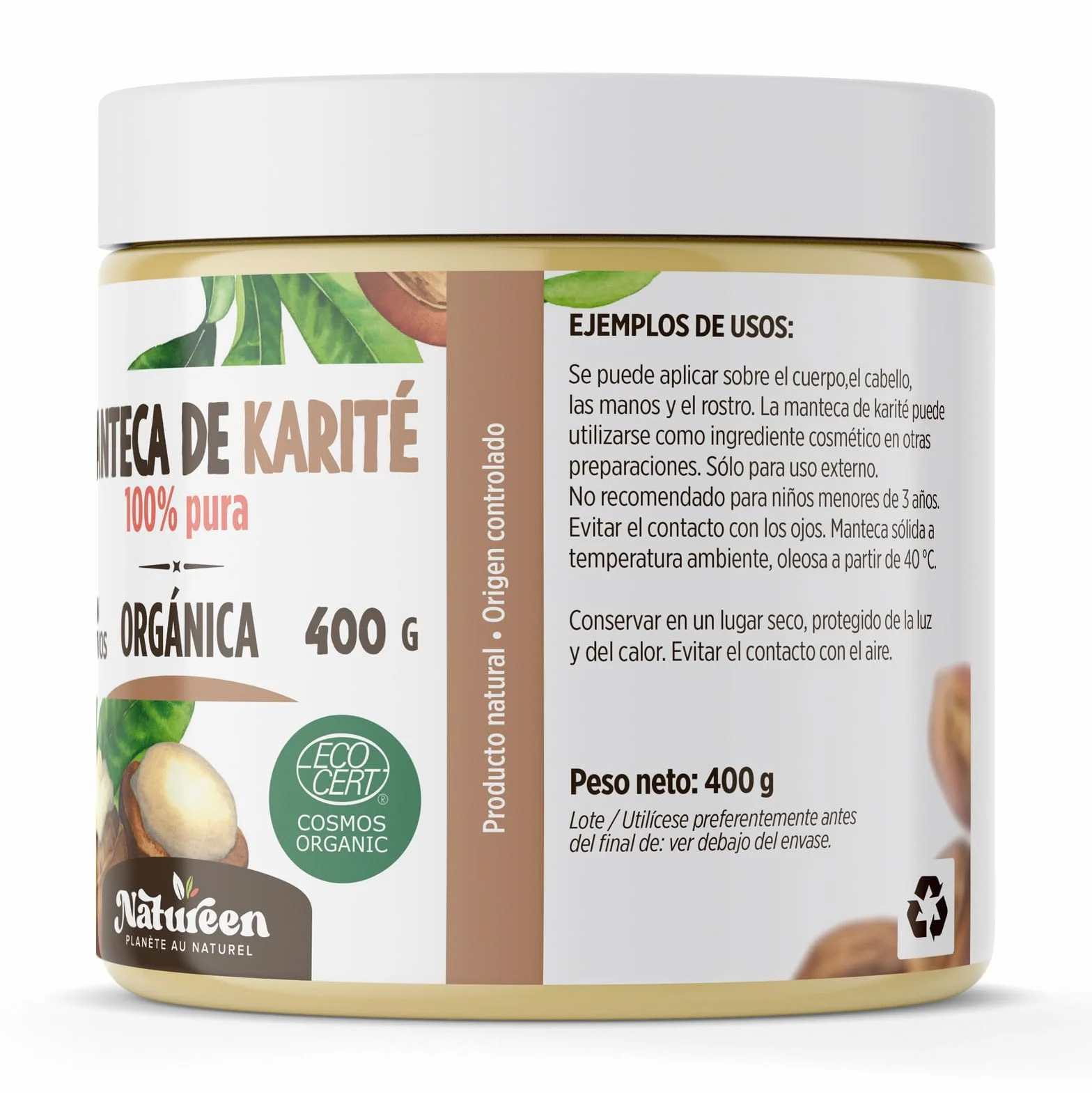 Manteca de Karité Ecológica 400 g - 100% Vegetal - Sin Refinar