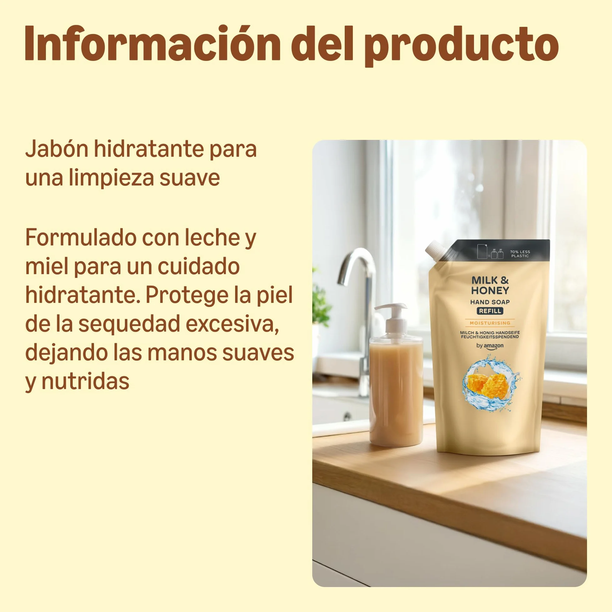 Amazon Recambio de jabón de manos de miel y leche, 2 x 1000 ml