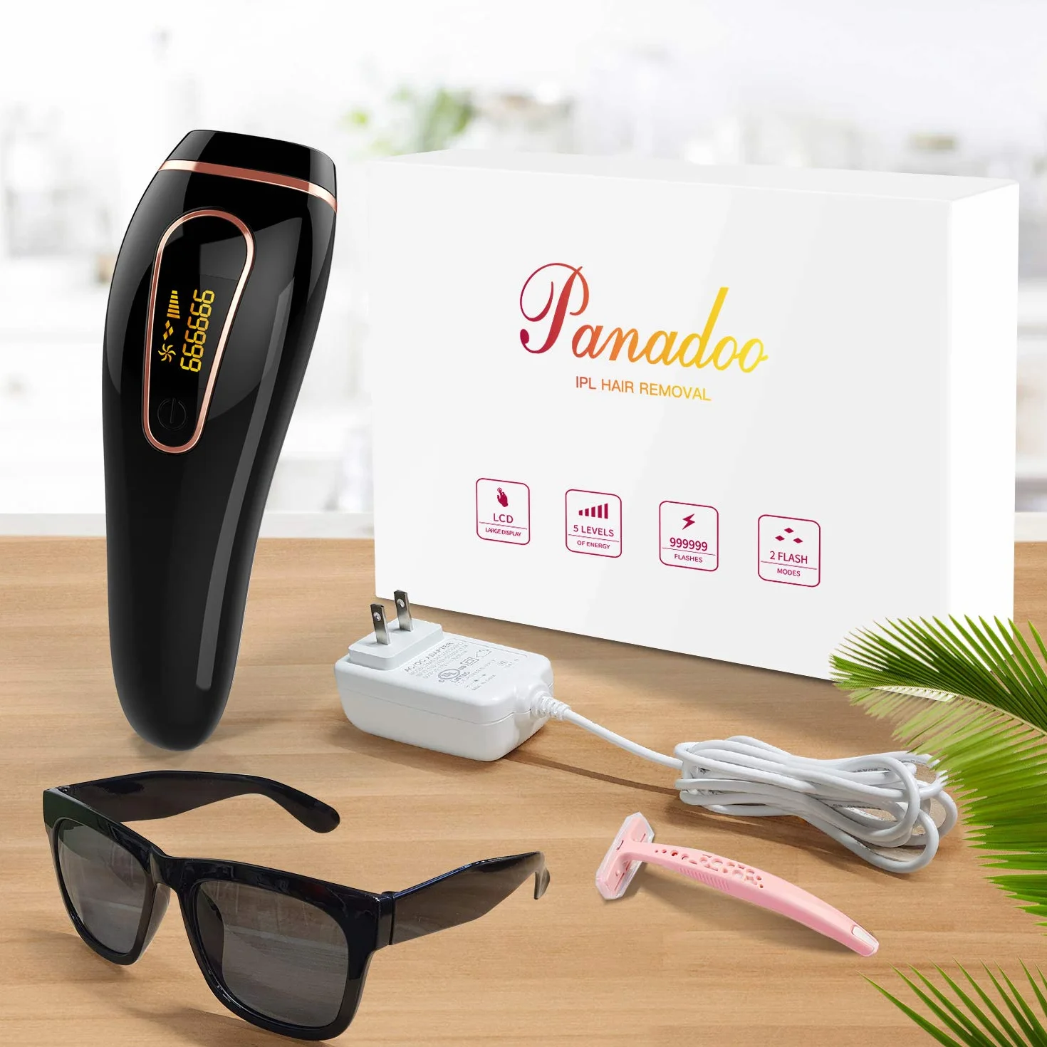 Depiladora Luz pulsada IPL, Dispositivo de depilación permanente sin dolor 999,999 flashes faciales de cuerpo entero en el hogar para mujeres hombres