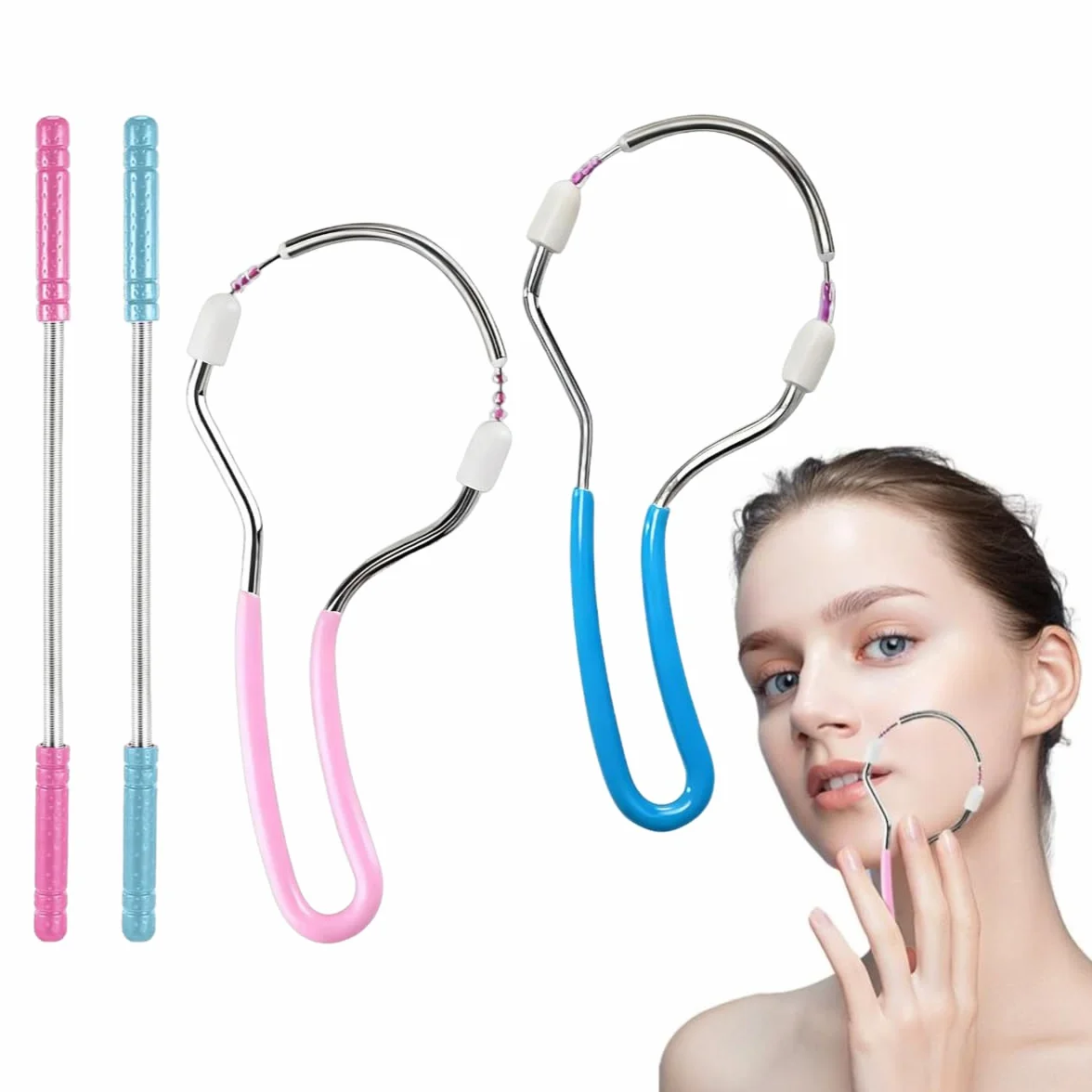 Depiladora Facial Manual 4 Piezas Herramientas de depilación con Hilo de Resorte para Mujer eliminación Vello Cara Cuello Labio Superior portátiles Uso hogar Viaje