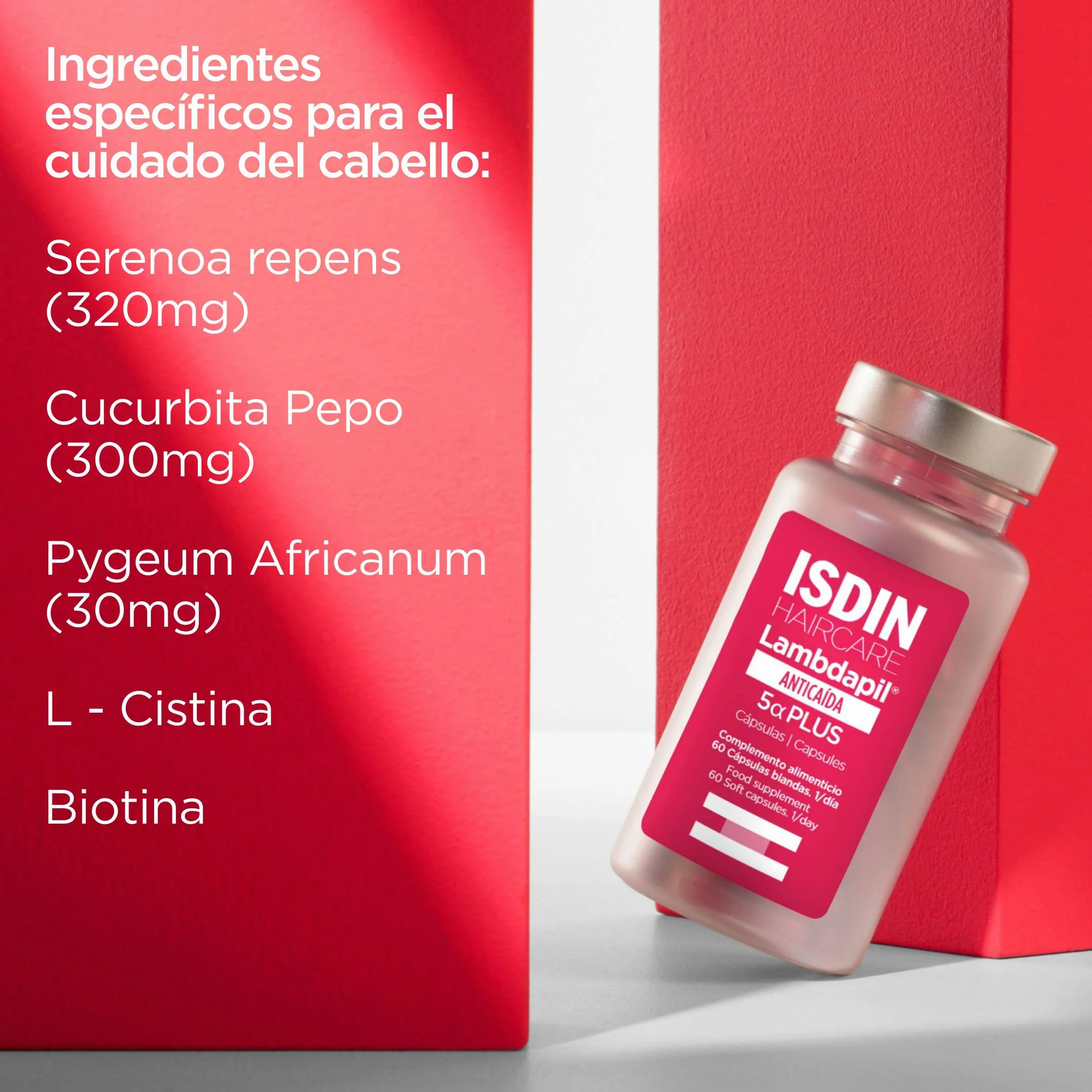 ISDIN Lambdapil 5 Alfa Plus Cápsulas Anticaída del Cabello con Zinc Biotina Serenoa repens Vitaminas Grupo B