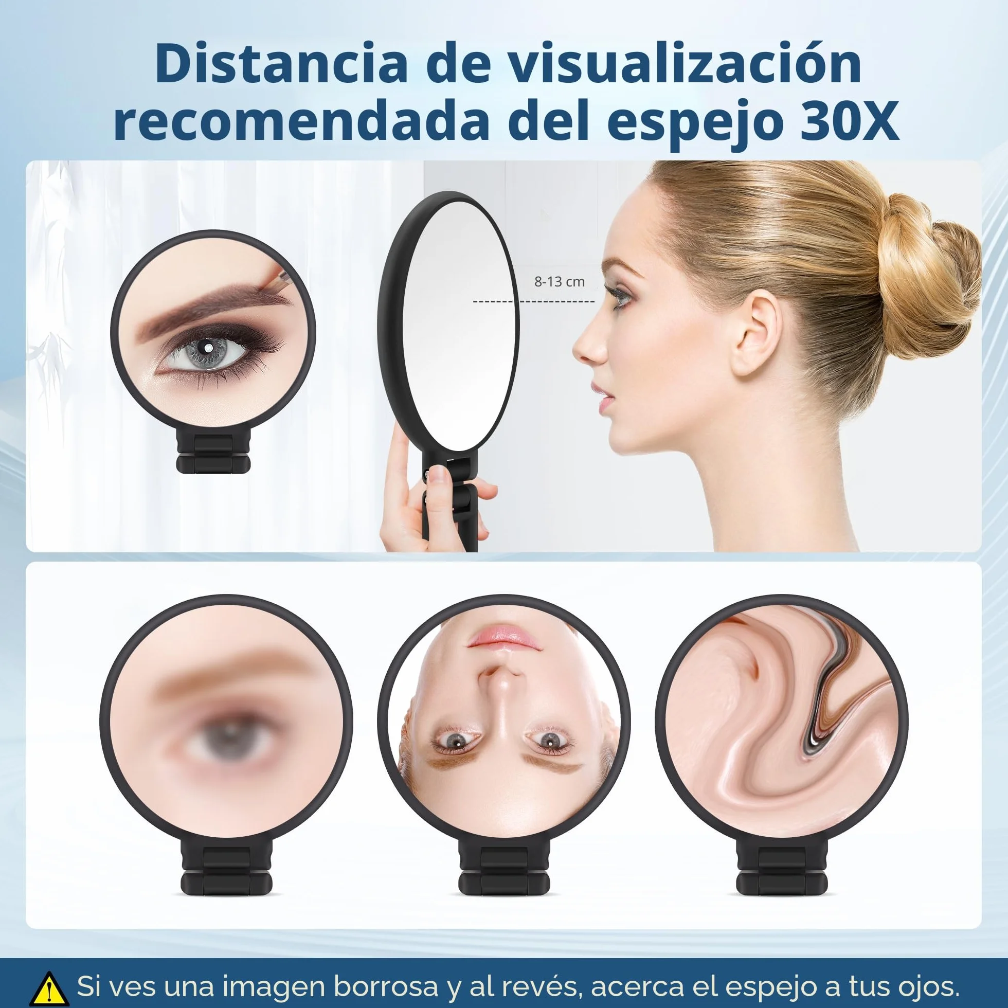 MIYADIVA Espejo de Aumento 30X, Espejo de Mano Doble Cara 30X/1X, Espejo de Maquillaje Plegable Portátil