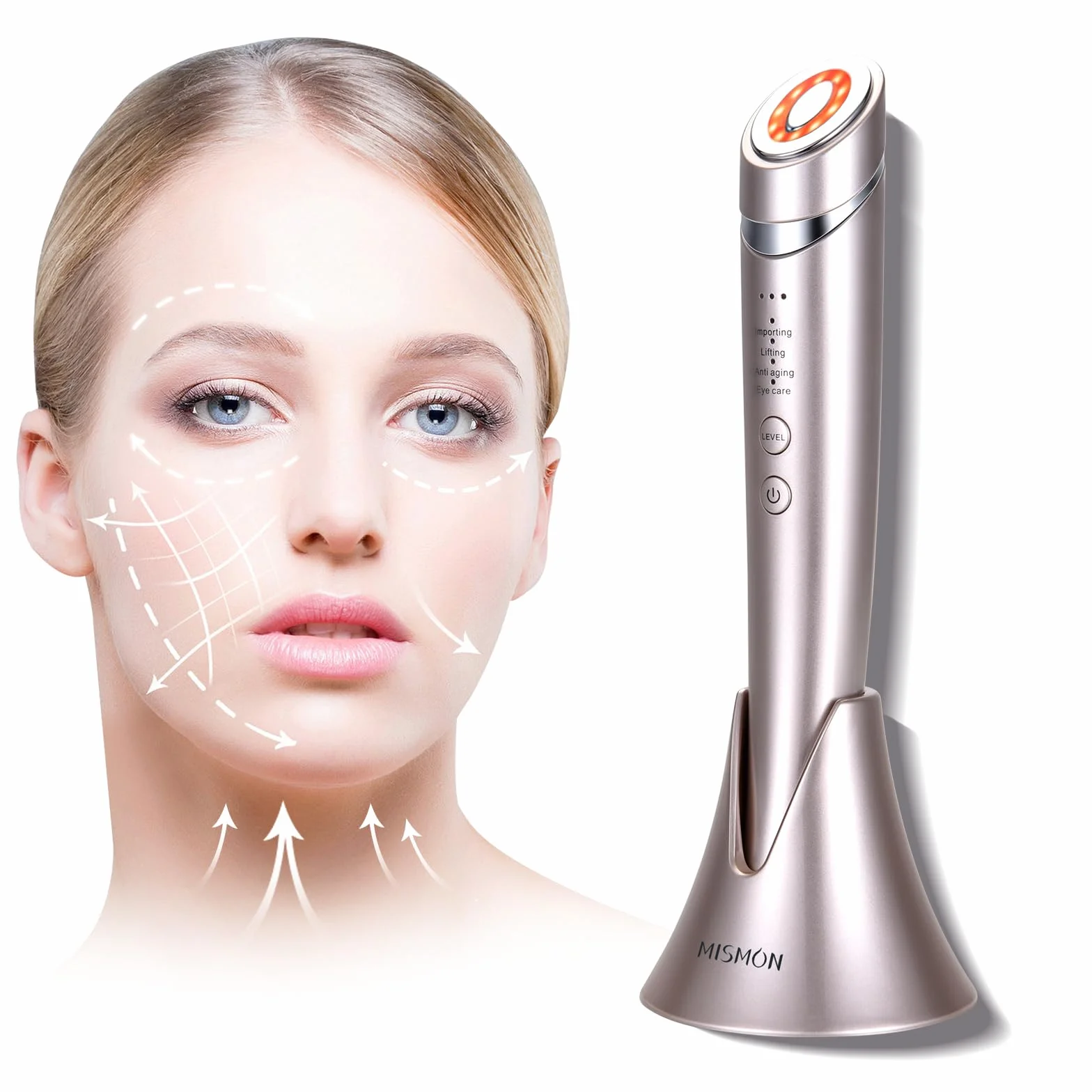 Aparato Radiofrecuencia Facial 4 en 1 Masajeador Facial Eléctrico con Tecnología de Radiofrecuencia y Pulso, 3 Niveles de Microcorrientes