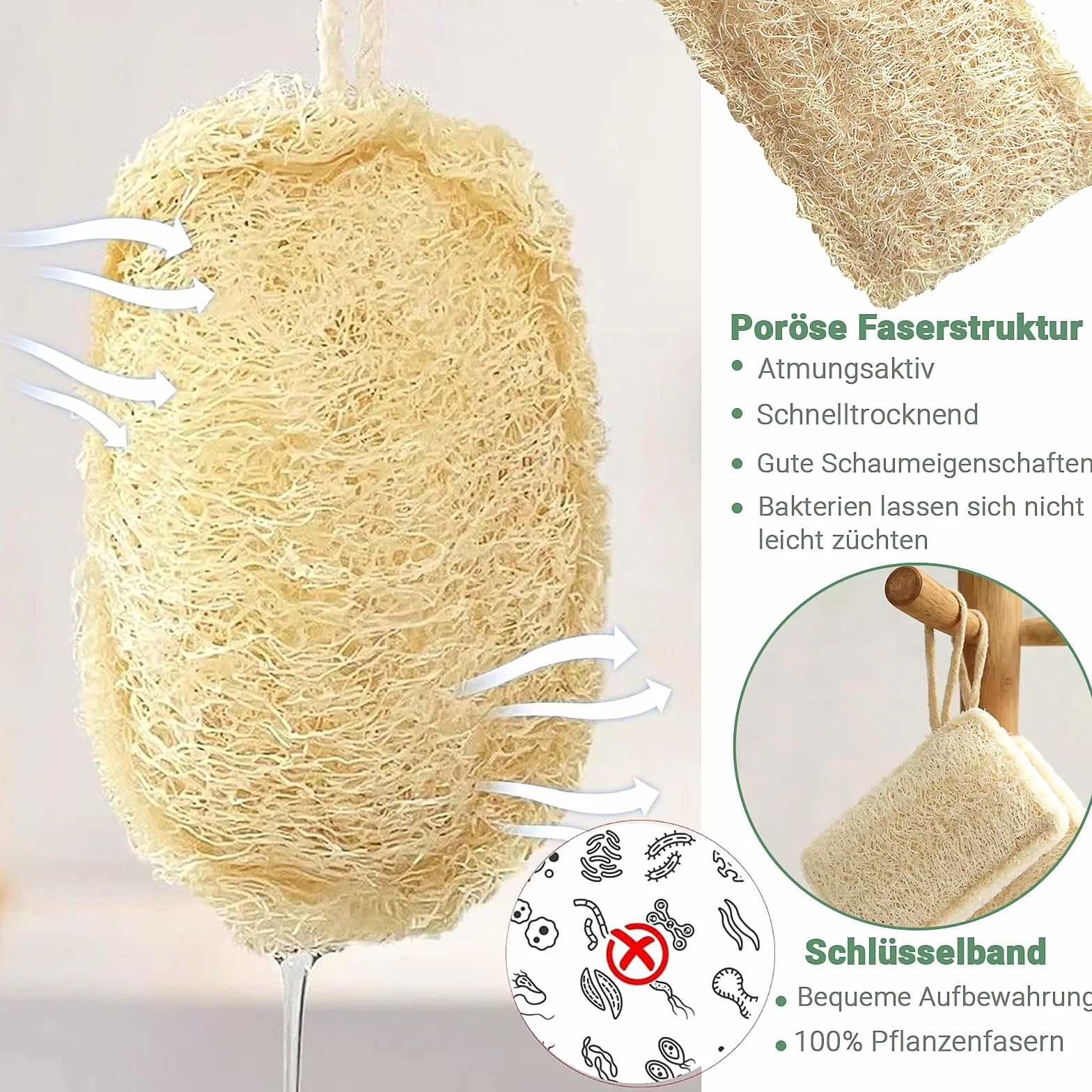 4 Piezas Esponjas Naturales Luffa con Cordón 11x7cm para Ollas y Sartenes
