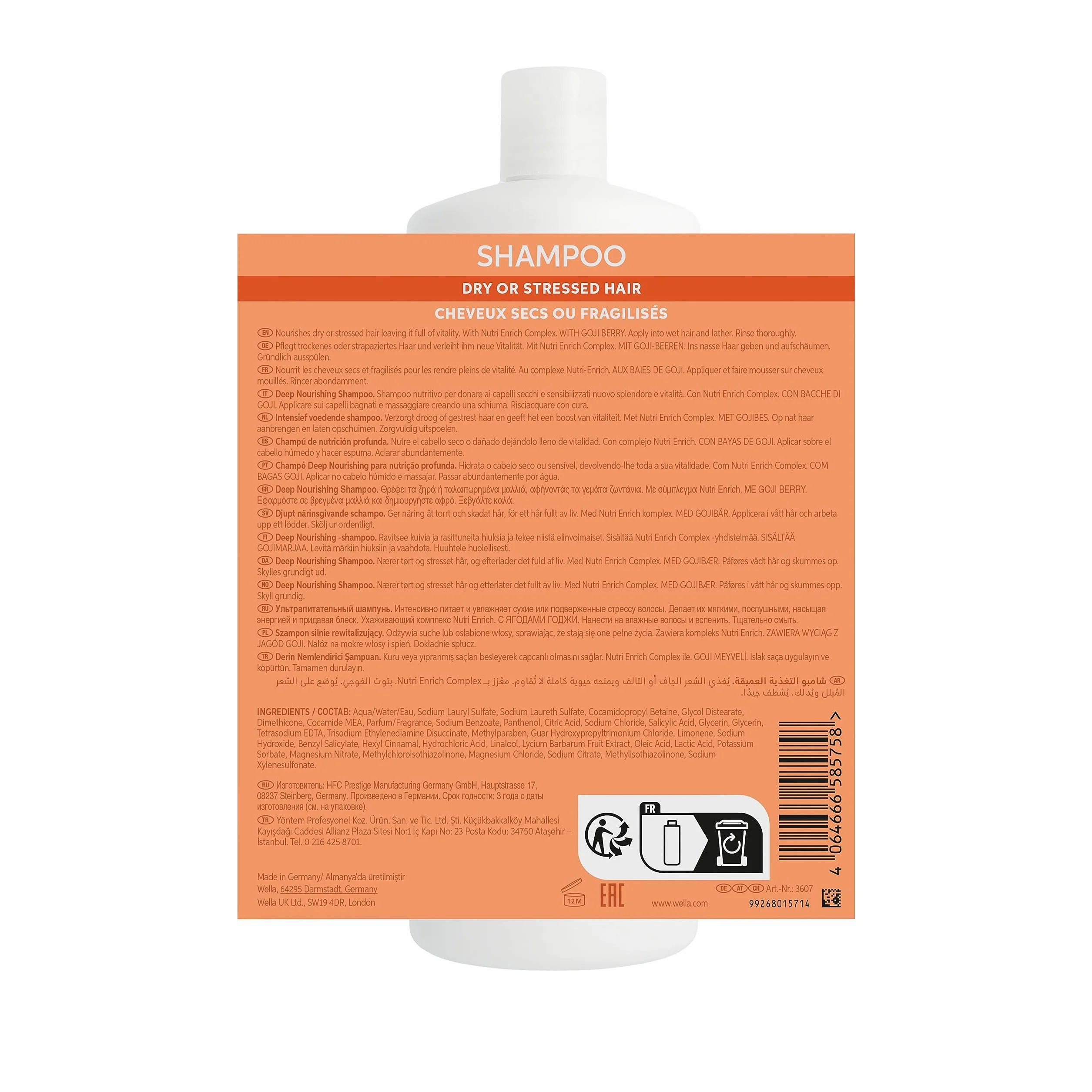 Wella Professionals Invigo Nutri Enrich Champú nutritivo ácido oleico bayas goji restaura cabello seco dañado