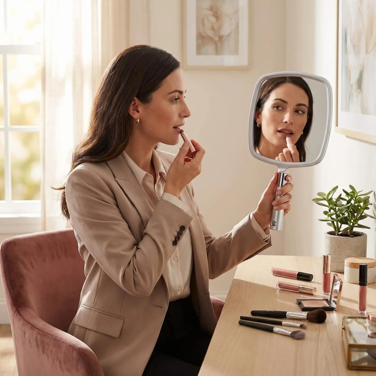 Mirrorvana Espejo de Mano Grande para Clínica Dental, Salón de Belleza, Afeitado y Maquillaje (Plata)