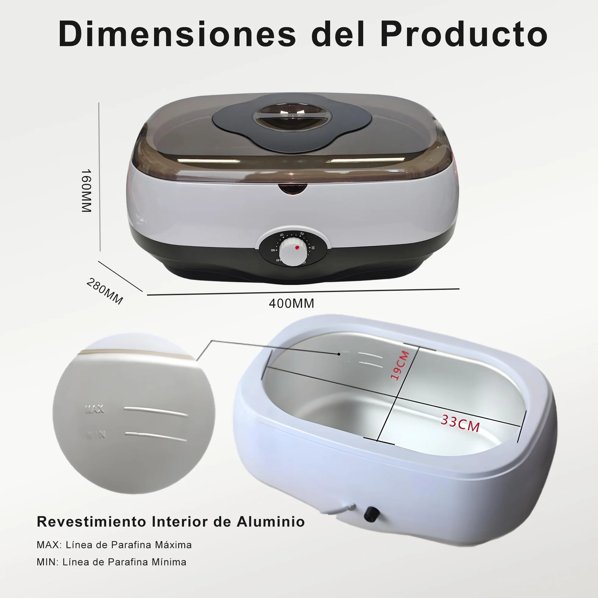 Baño de parafina para manos y pies 5000 ml con cera 1800 g Negro
